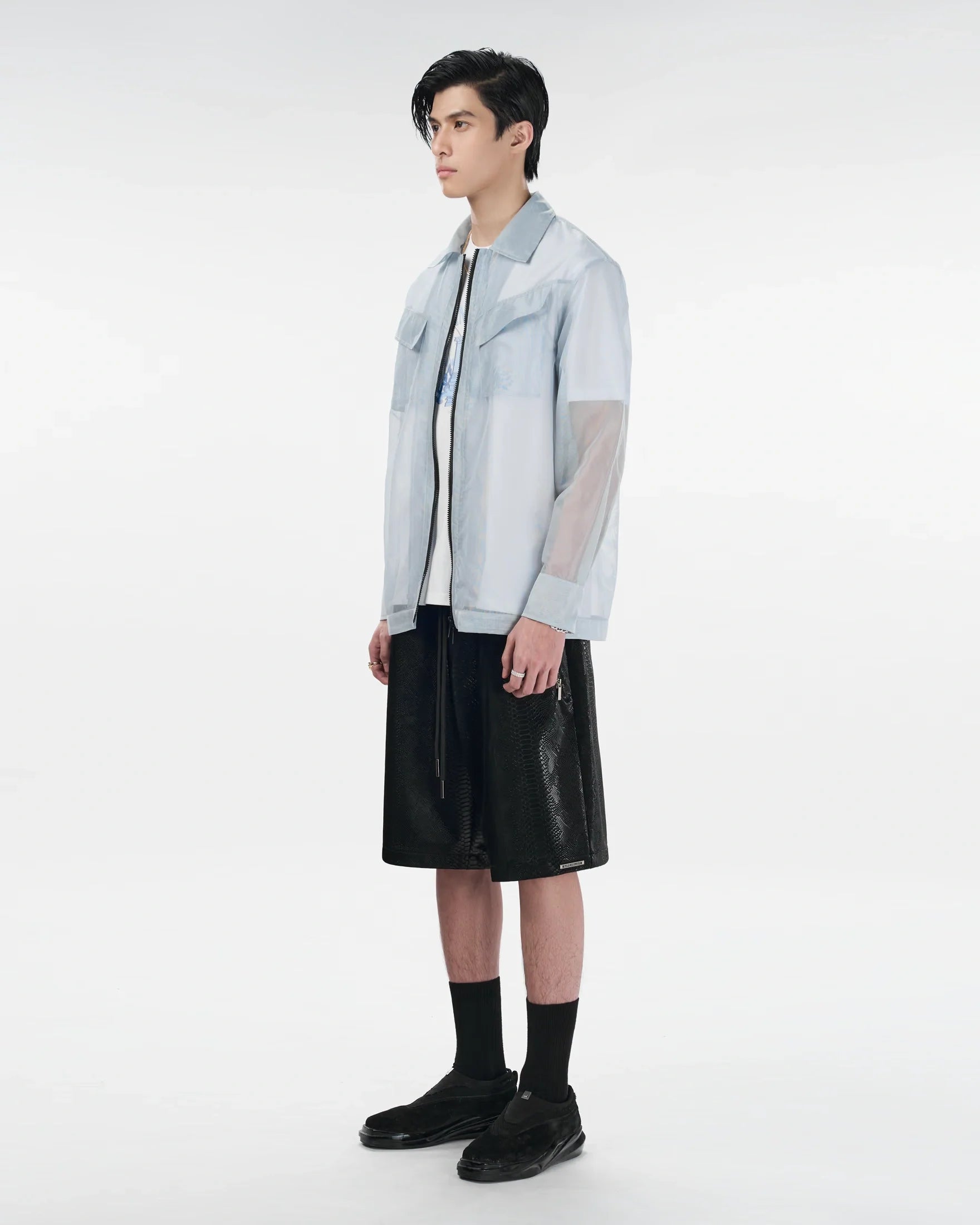 Veos Zip Blue Shirt | Recycled Fabric Mesh Streetwear Long-Sleeve