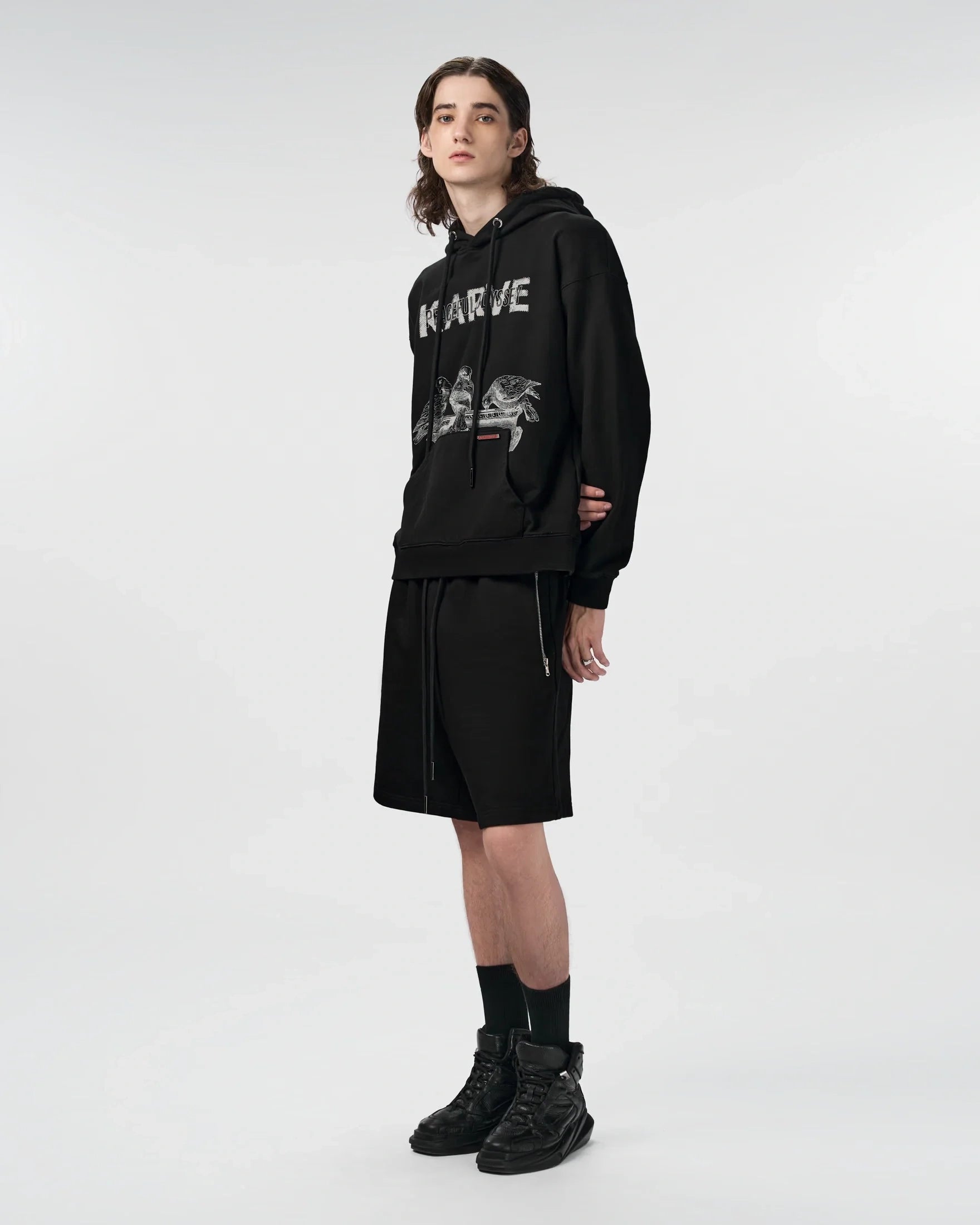 Pigeon Karve Hoodie | Urban Edge Relaxed Fit Graphic Print Cotton Fleece