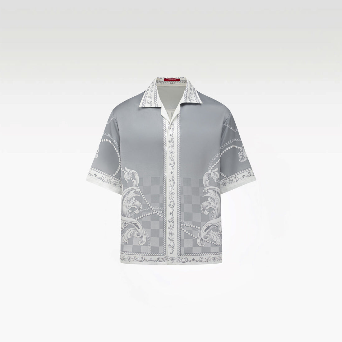 Epiphany Silk Shirt | Premium Printed Silk Cuban Collar Baroque Checkerboard Gradient Grey