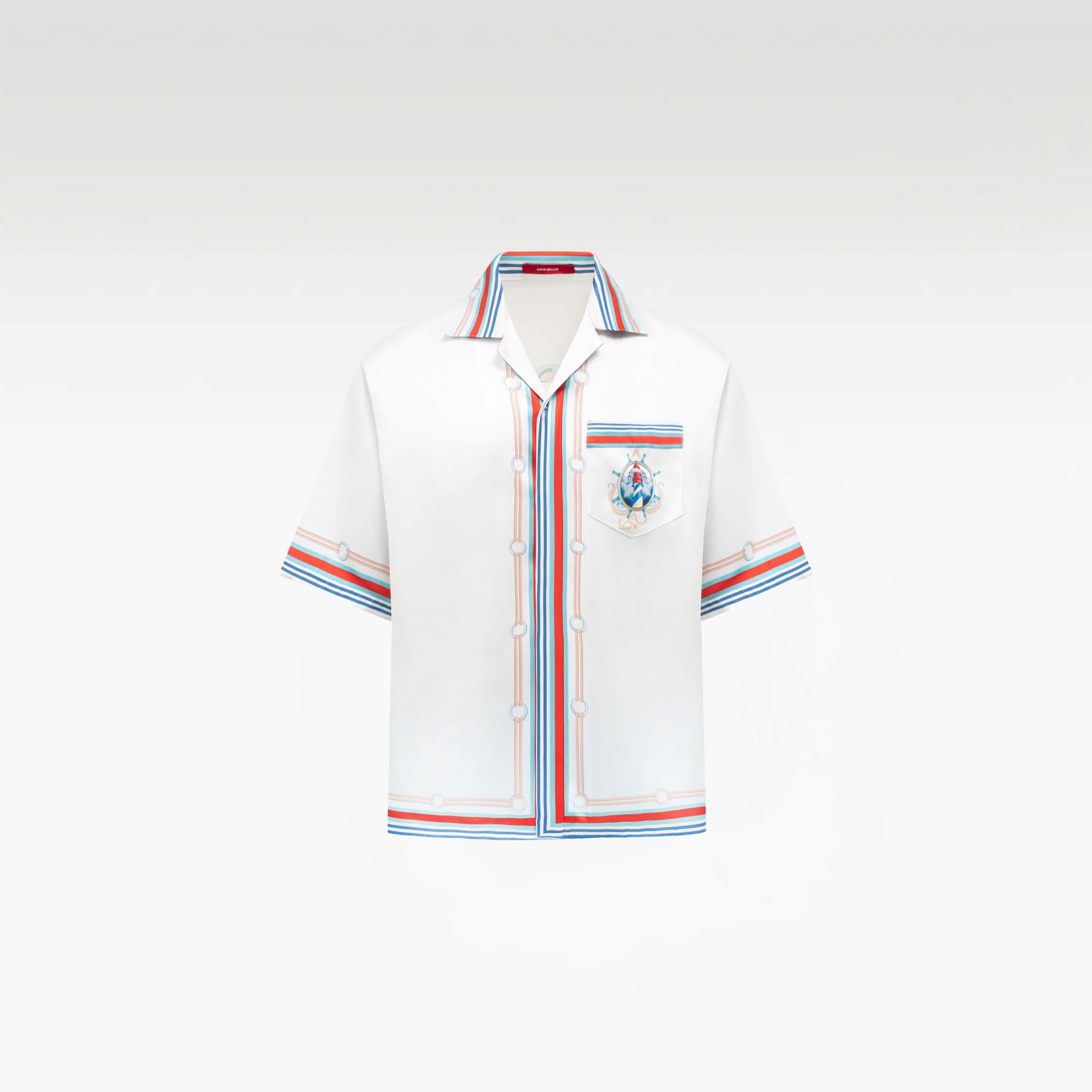 Echolight Silk Shirt | Premium Printed Silk Taffeta Ocean Opulence Lighthouse