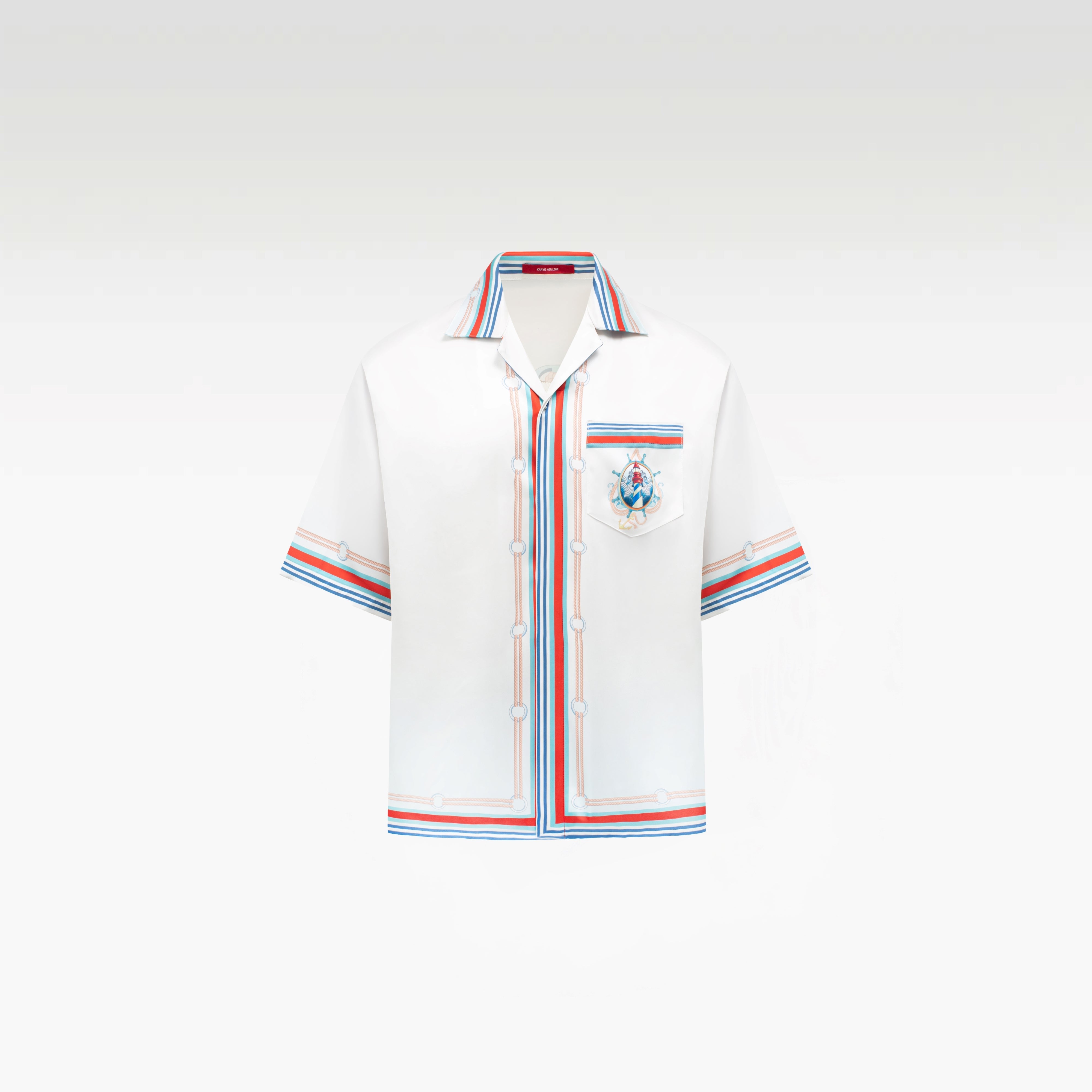 Echolight Silk Shirt | Premium Printed Silk Taffeta Ocean Opulence Lighthouse