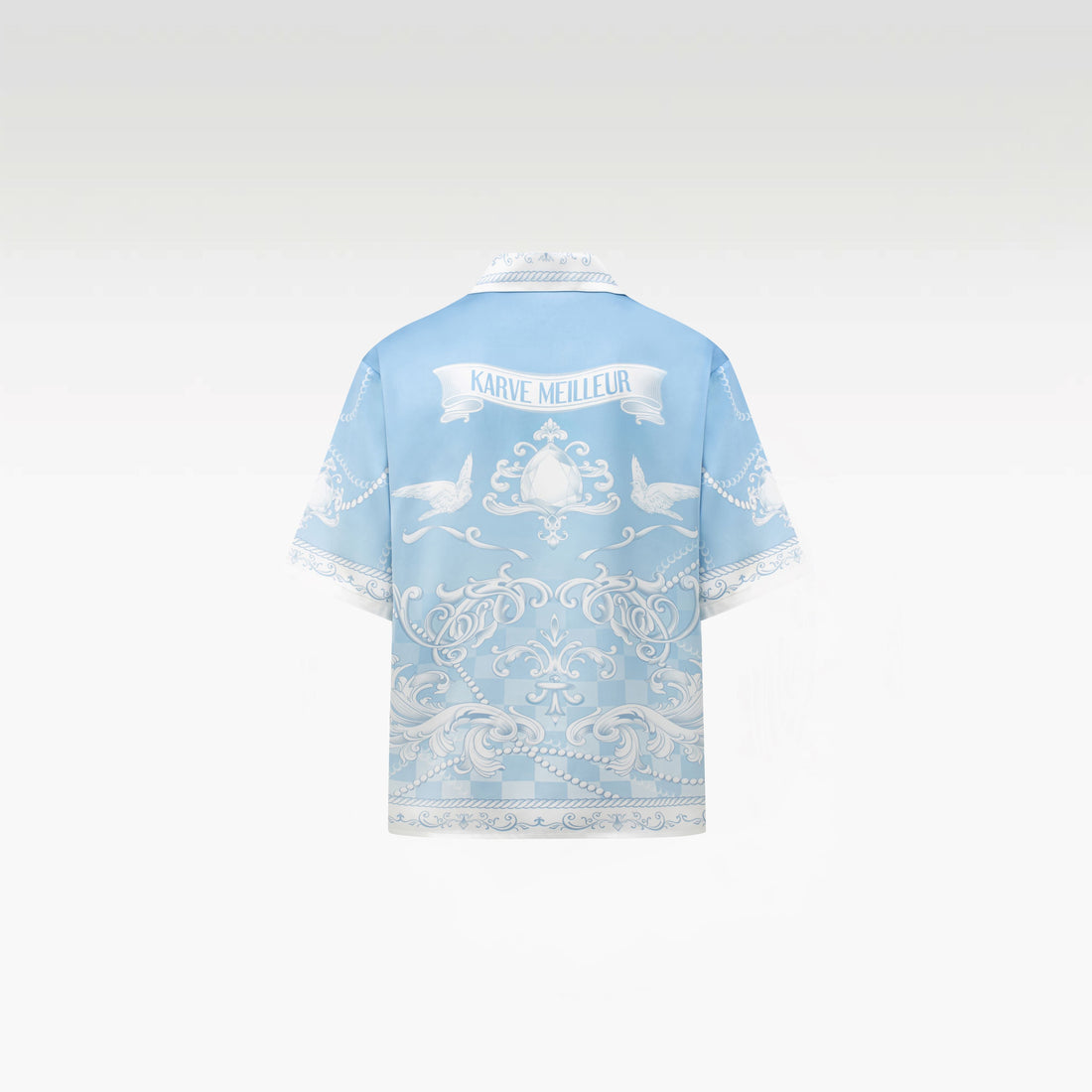 Epiphany Silk Shirt | Premium Printed Silk Cuban Collar Baroque Checkerboard Gradient Blue