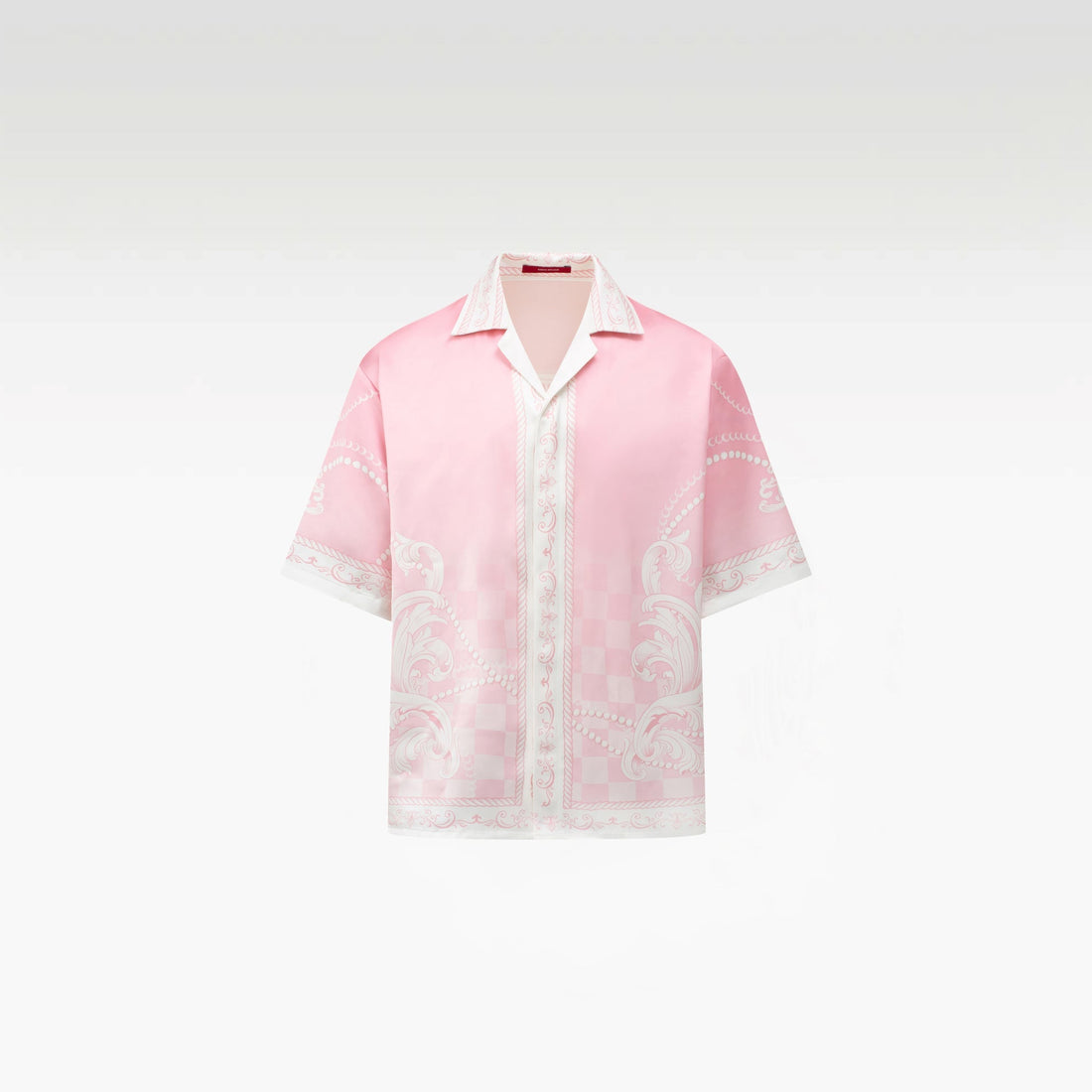 Epiphany Silk Shirt | Premium Printed Silk Cuban Collar Baroque Checkerboard Gradient Pink