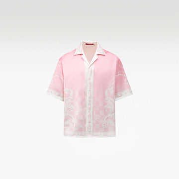Epiphany Silk Shirt | Premium Printed Silk Cuban Collar Baroque Checkerboard Gradient Pink