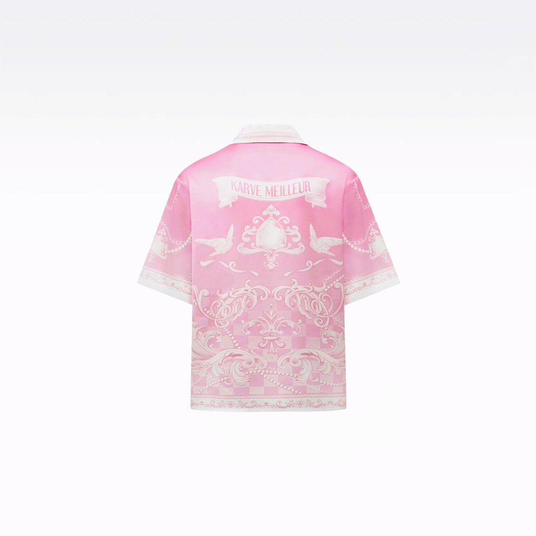 Epiphany Silk Shirt | Premium Printed Silk Cuban Collar Baroque Checkerboard Gradient Pink