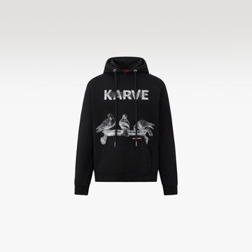 Pigeon Karve Hoodie | Urban Edge Relaxed Fit Graphic Print Cotton Fleece