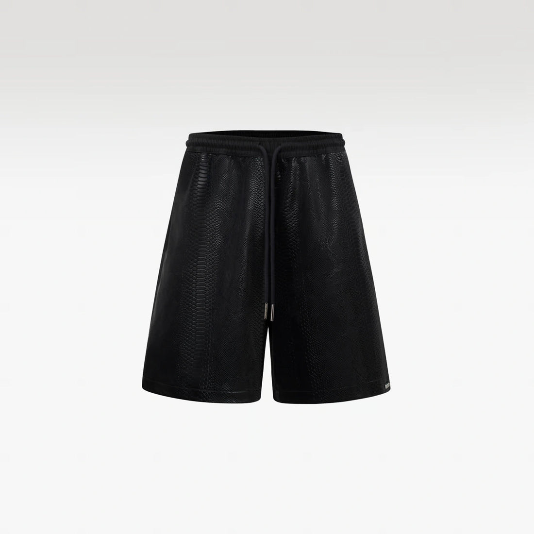 Cross Leather Shorts | Black Pythonskin Embossed Faux Leather Streetwear