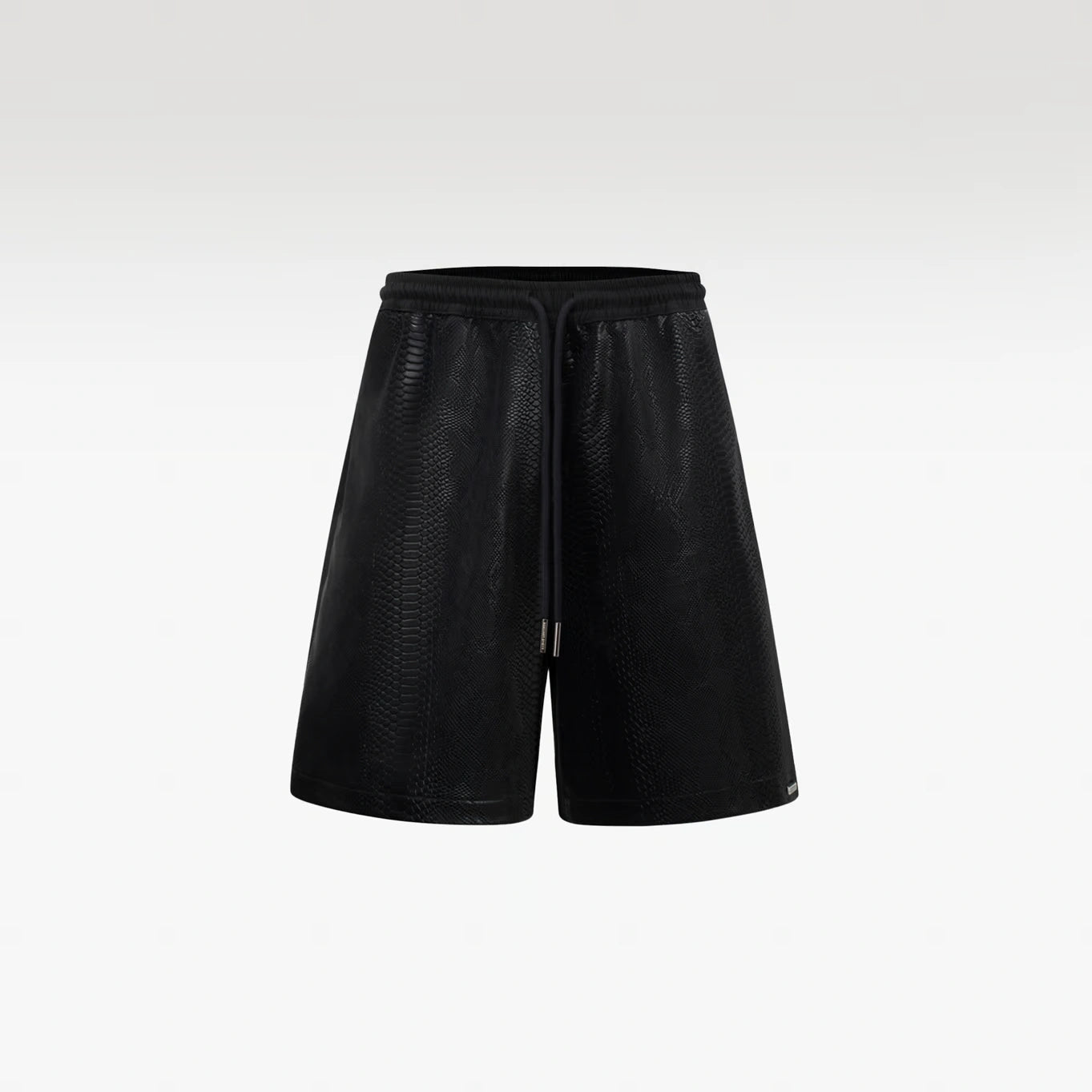Cross Leather Shorts | Black Pythonskin Embossed Faux Leather Streetwear