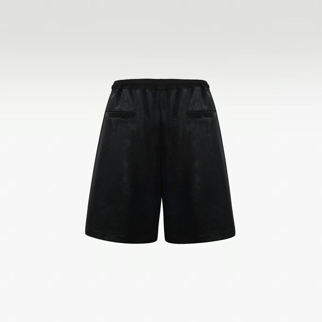 Cross Leather Shorts | Black Pythonskin Embossed Faux Leather Streetwear