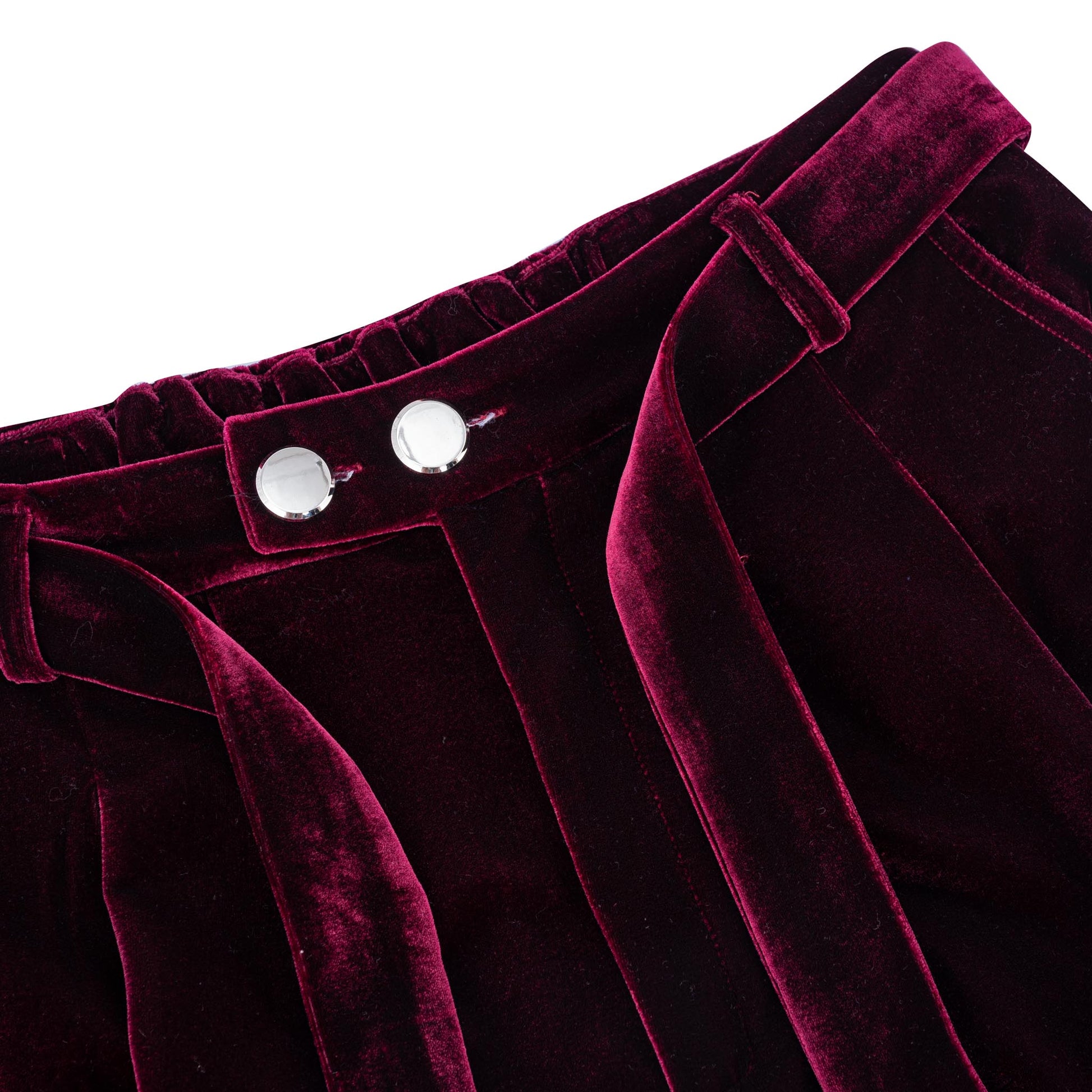 Crimson Reverie Trousers | Luxury Velvet Street Style, Signature Embroidered Decadent Bee