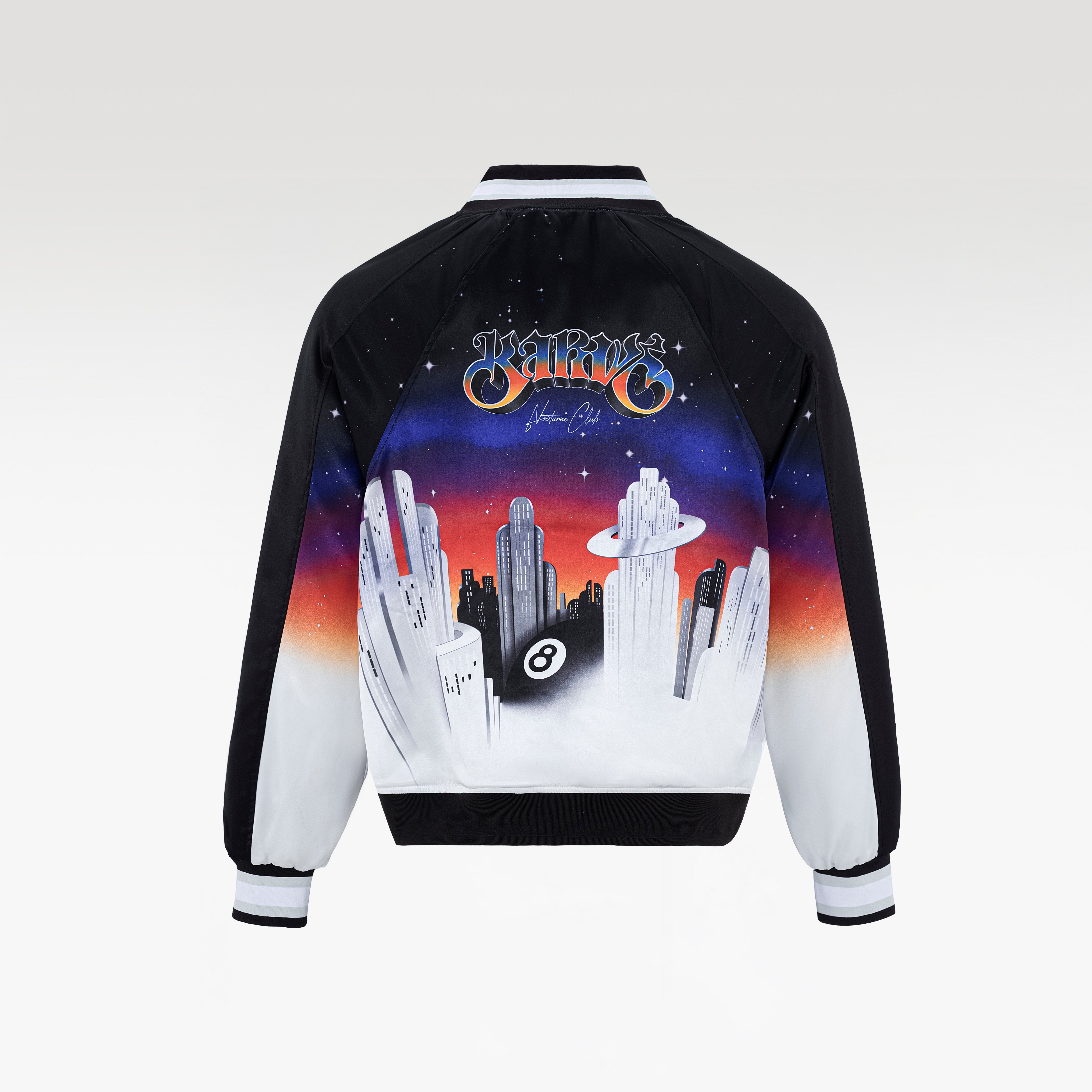 K City Silk Bomber | Premium Printed Silk Taffeta Futuristic Cityscape