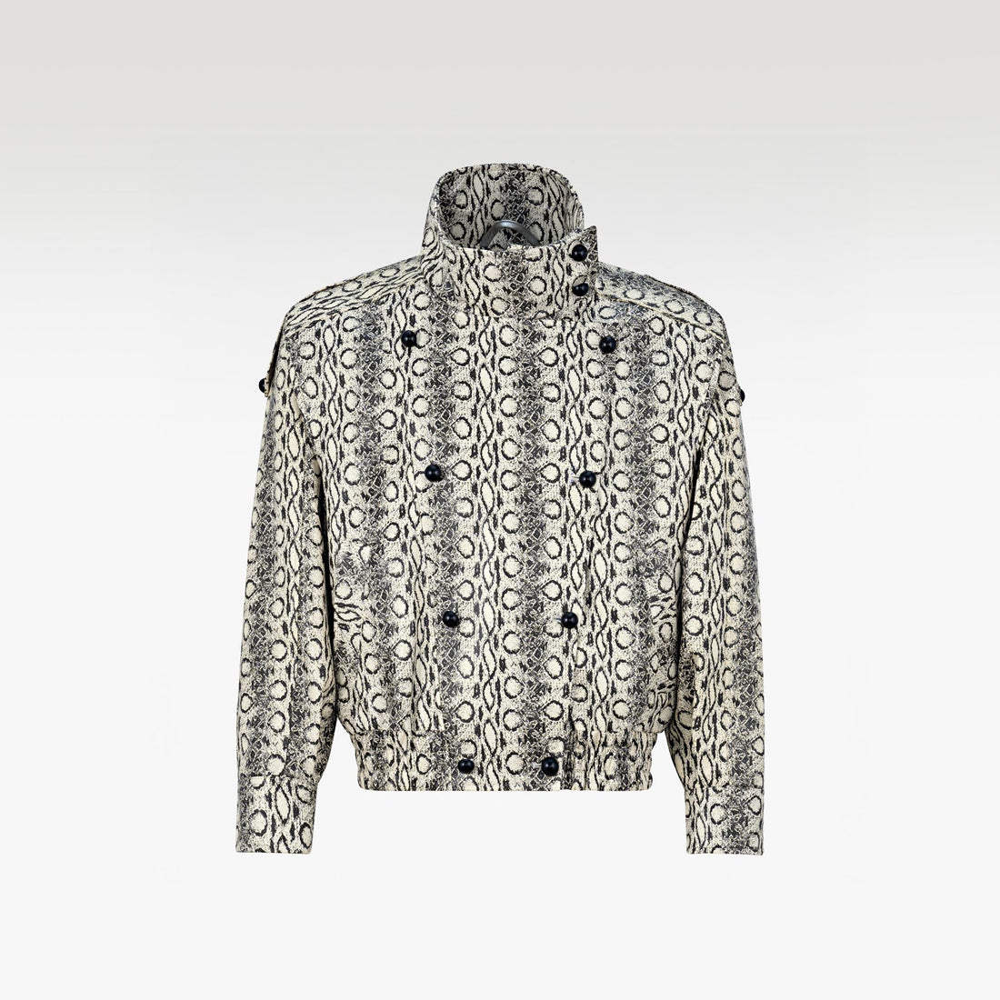 The Viper Commander Faux Leather Jacket | High-Collar Snake Print Structured Streetwear