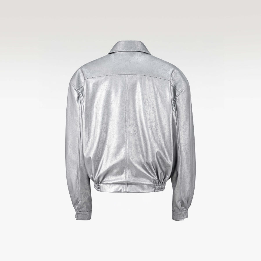 The Soft Decree Faux Leather Jacket | Metallic Techwear Oversized Bomber Shell