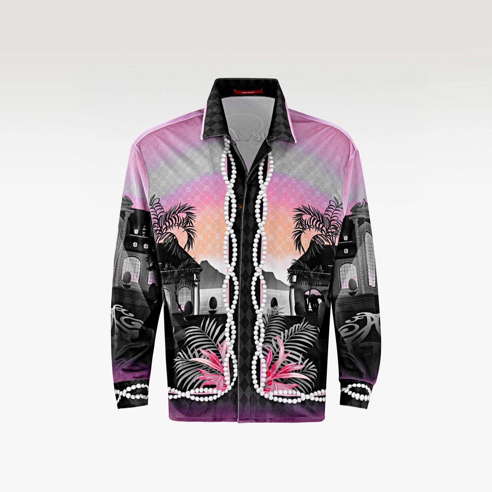 The Pink Smoke Paradise Velvet Shirt | Premium Velvet Relaxed Psychedelic
