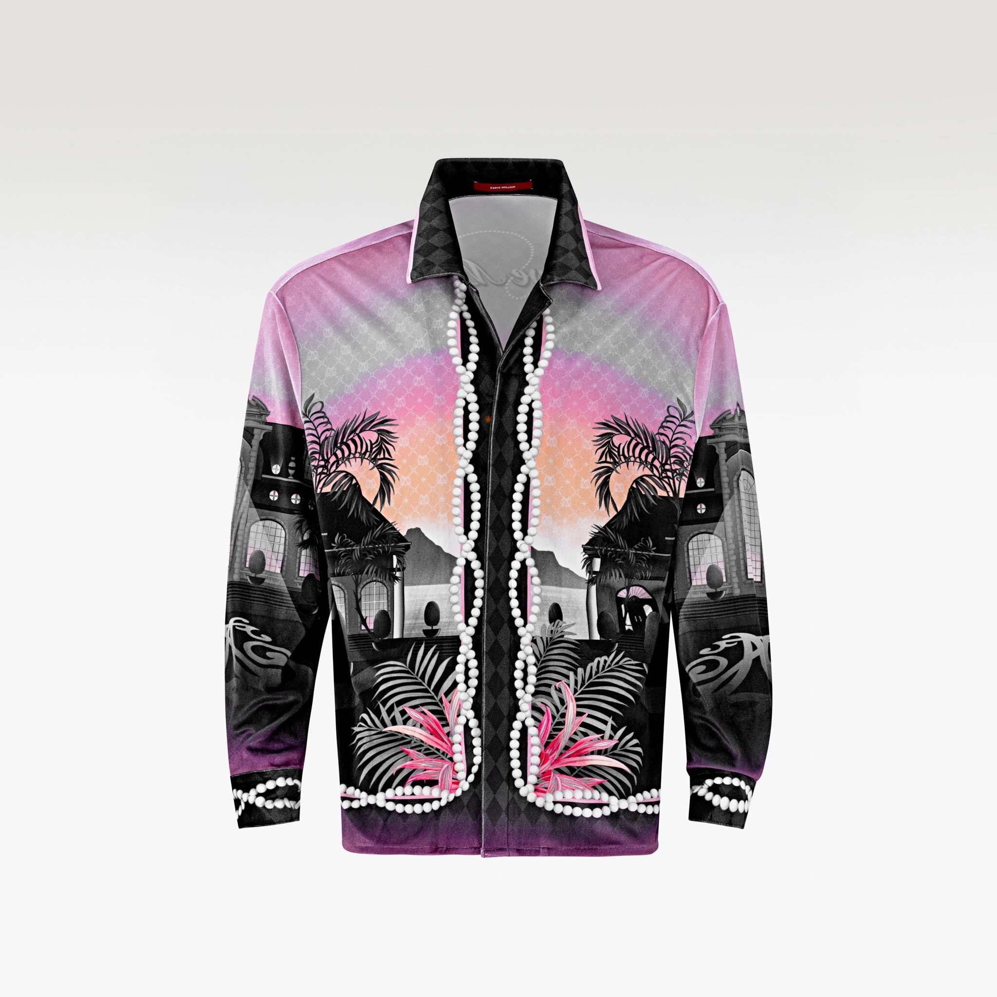 The Pink Smoke Paradise Velvet Shirt | Premium Velvet Relaxed Psychedelic
