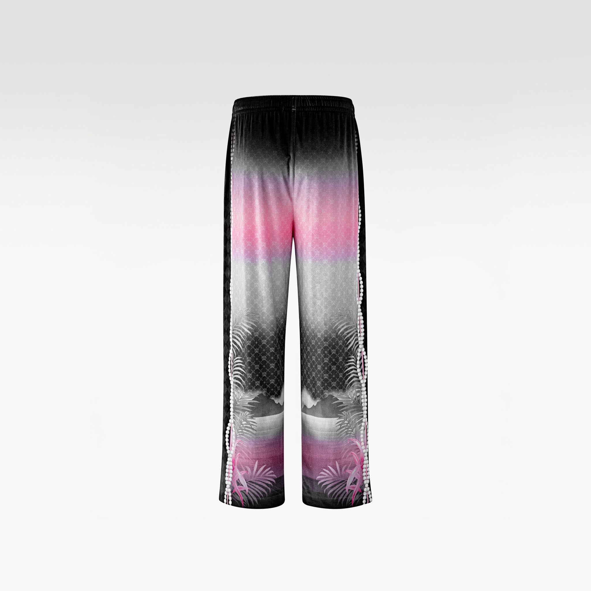 The Pink Smoke Paradise Velvet Pants | Premium Velvet Tropical Psychedelic Print