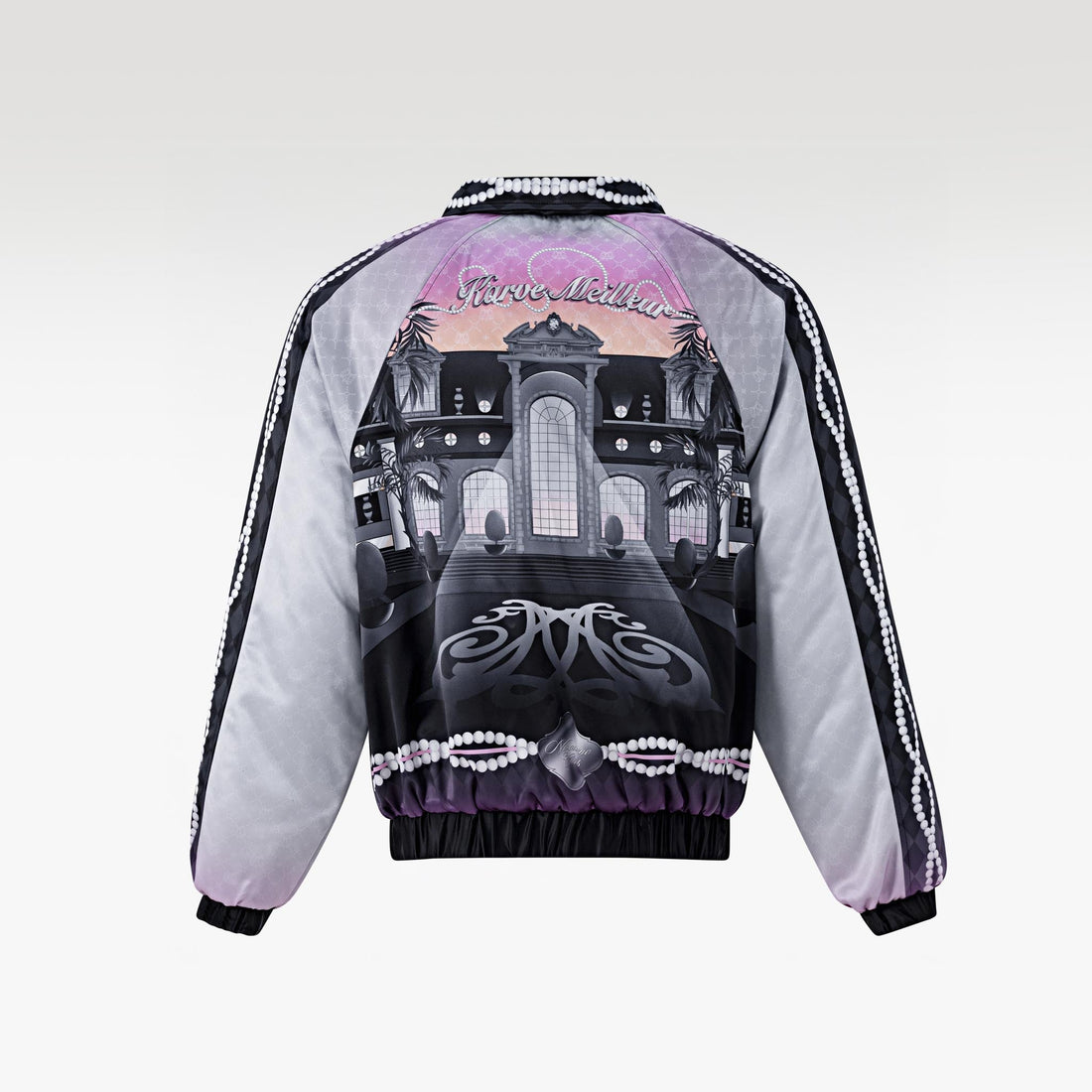 The Midnight Luxe Bomber Silk Jacket | Premium Silk Satin Tropical Twilight Scene Print