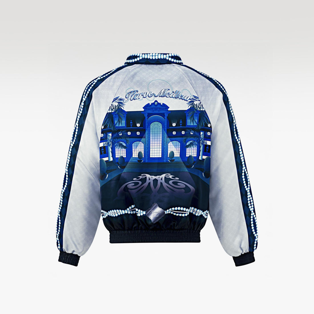 The Ocean Monarch Silk Bomber Jacket | Premium Satin Silk Tropical Night Beach Scene Print