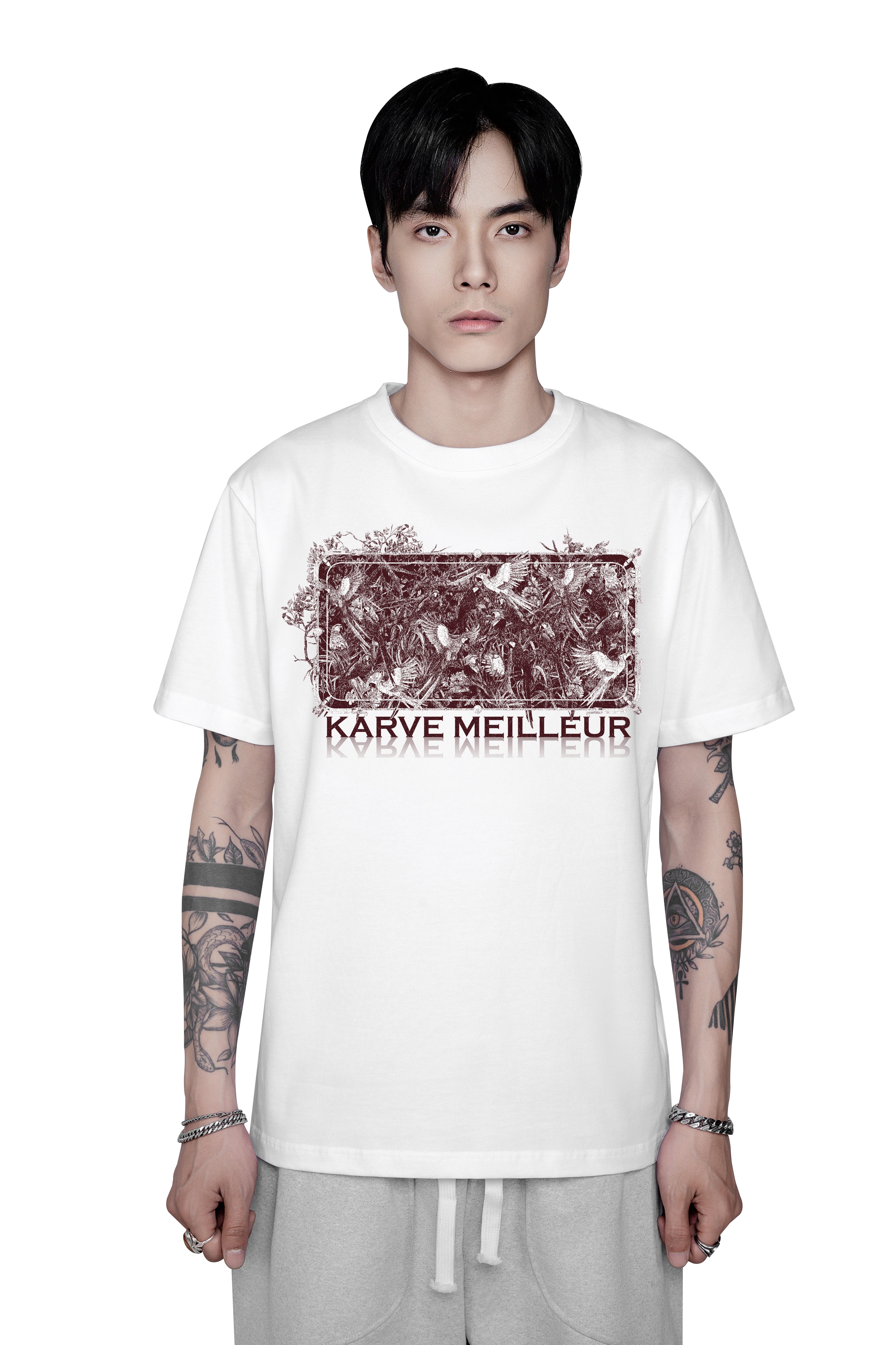 Parrot Paradise Slim Fit T-Shirt | Premium Cotton Graphic Tee - Tropical Toile White Streetwear Top