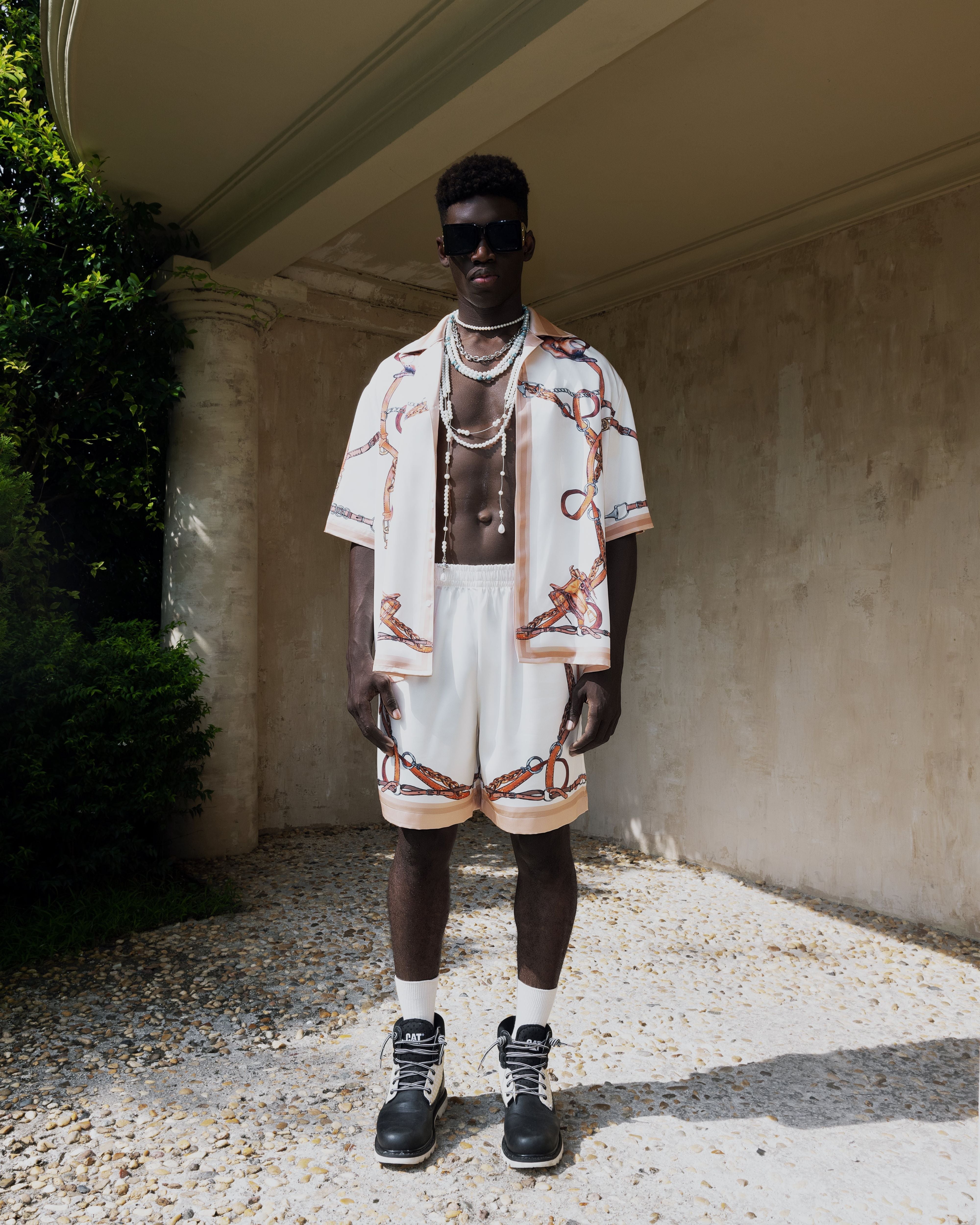 Rodeo Silk Shirt | Premium Printed Silk Taffeta Cuban Collar Short Sleeve Luxury Wild West Harness