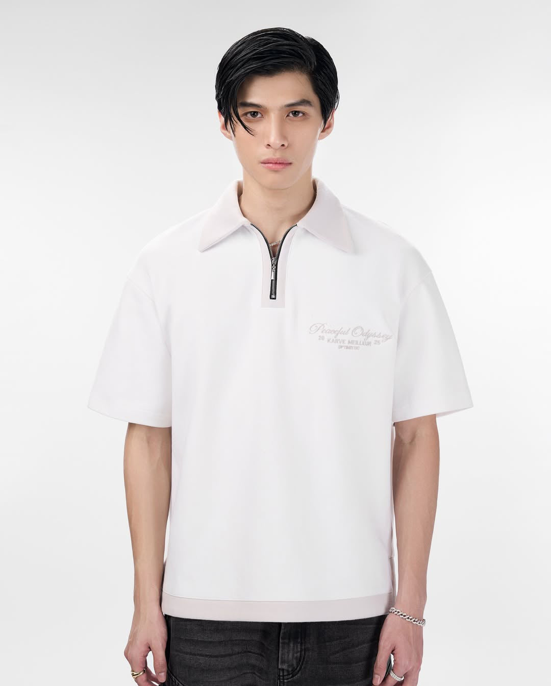 The Odyssey Knit Polo | Off-White Knit Slogan Embroidered Streetwear