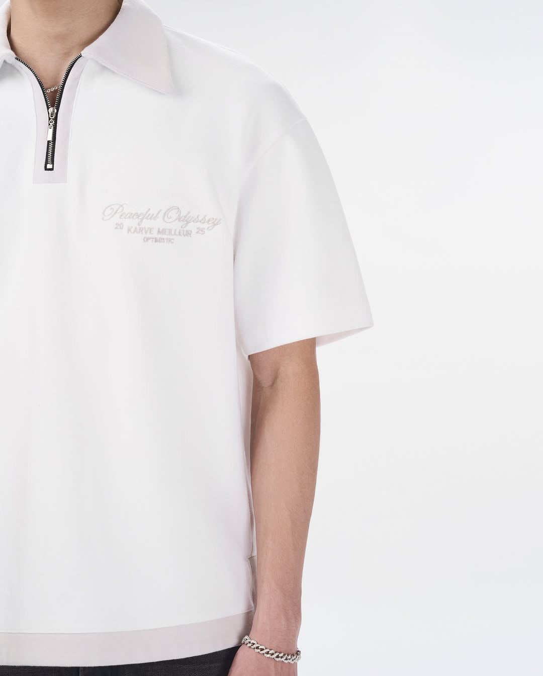 The Odyssey Knit Polo | Off-White Knit Slogan Embroidered Streetwear
