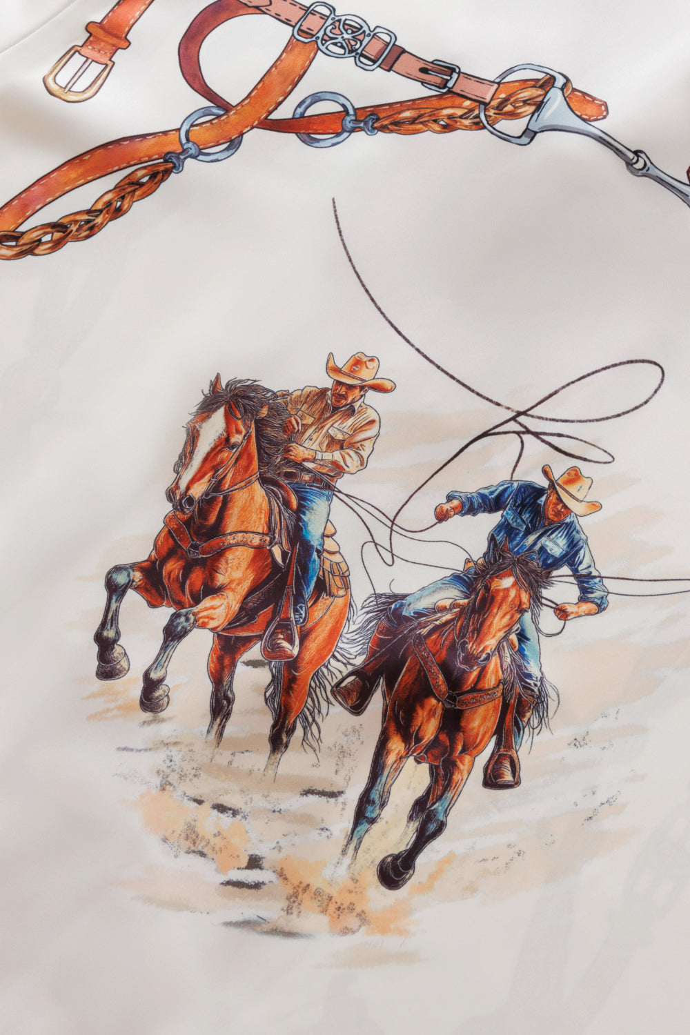 Rodeo Silk Shirt | Premium Printed Silk Taffeta Cuban Collar Short Sleeve Luxury Wild West Harness