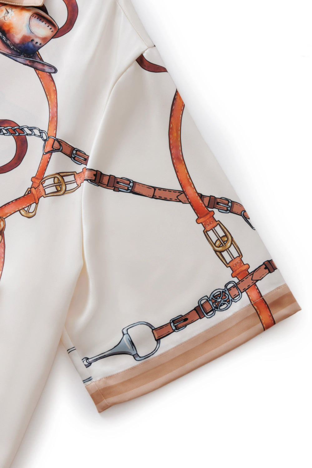 Rodeo Silk Shirt | Premium Printed Silk Taffeta Cuban Collar Short Sleeve Luxury Wild West Harness