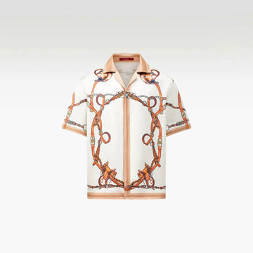 Rodeo Silk Shirt | Premium Printed Silk Taffeta Cuban Collar Short Sleeve Luxury Wild West Harness