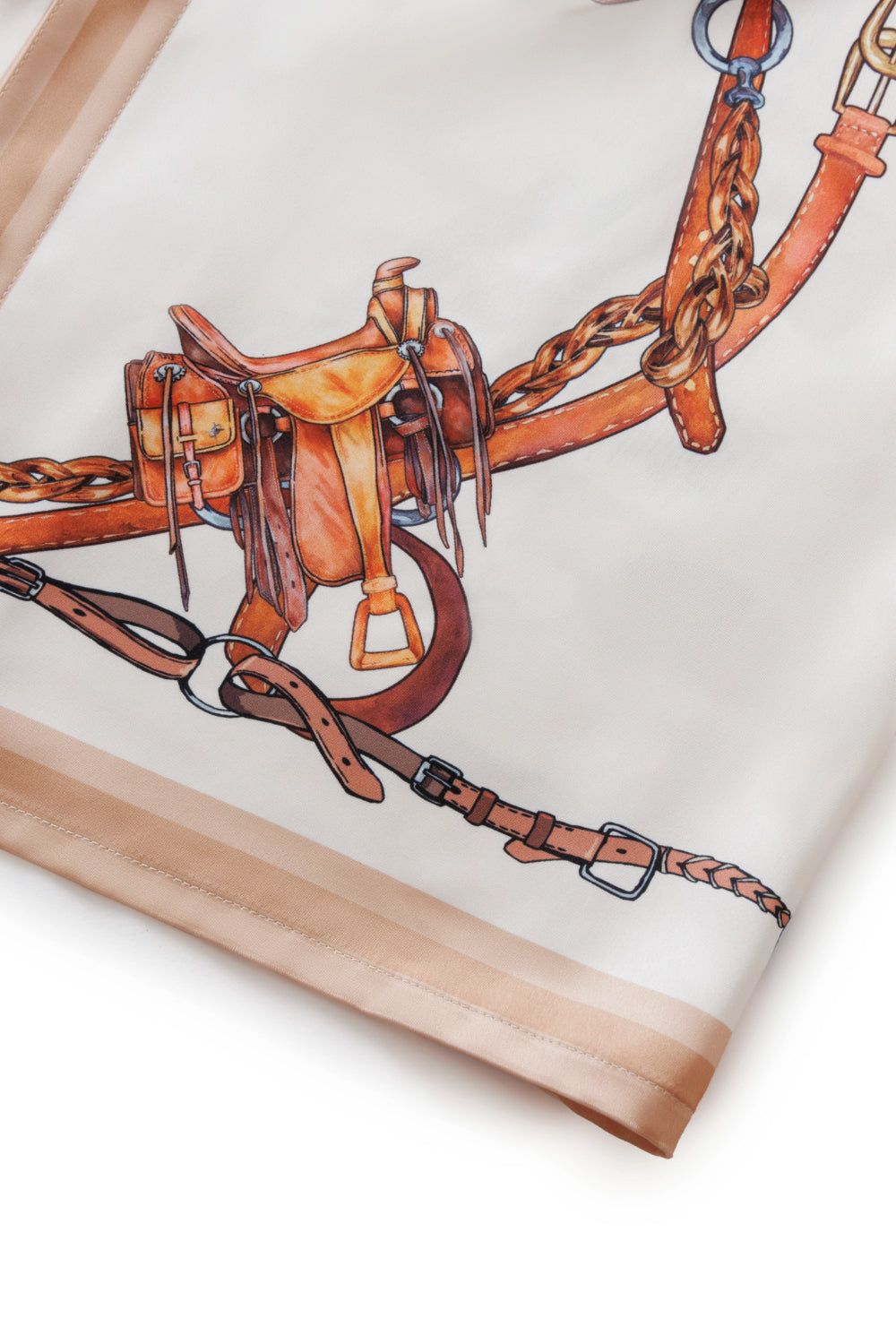 Rodeo Silk Shirt | Premium Printed Silk Taffeta Cuban Collar Short Sleeve Luxury Wild West Harness