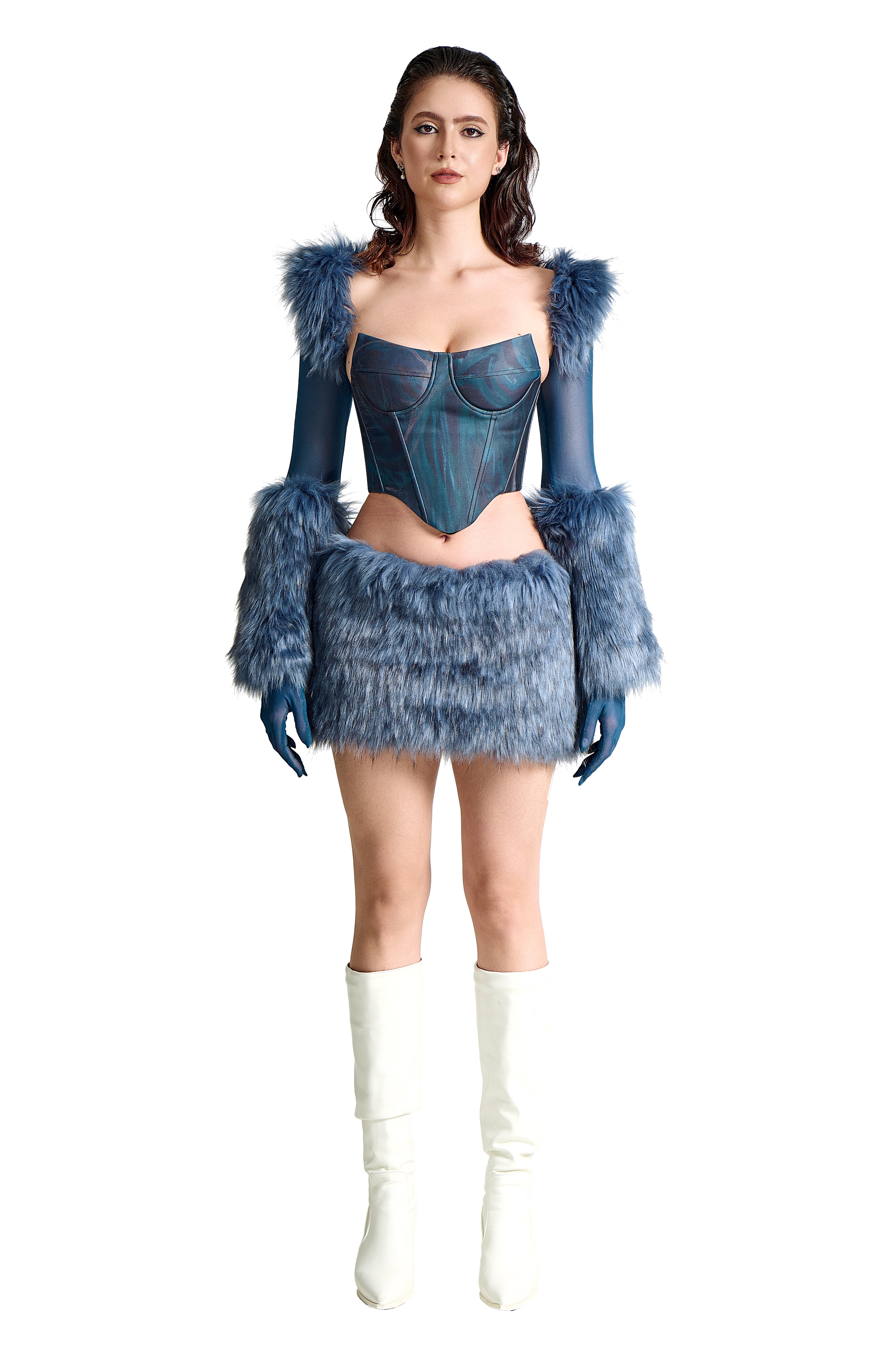 Siberian Siren Corset | Premium Cobalt Blue Iridescent Velvet Printed Corset