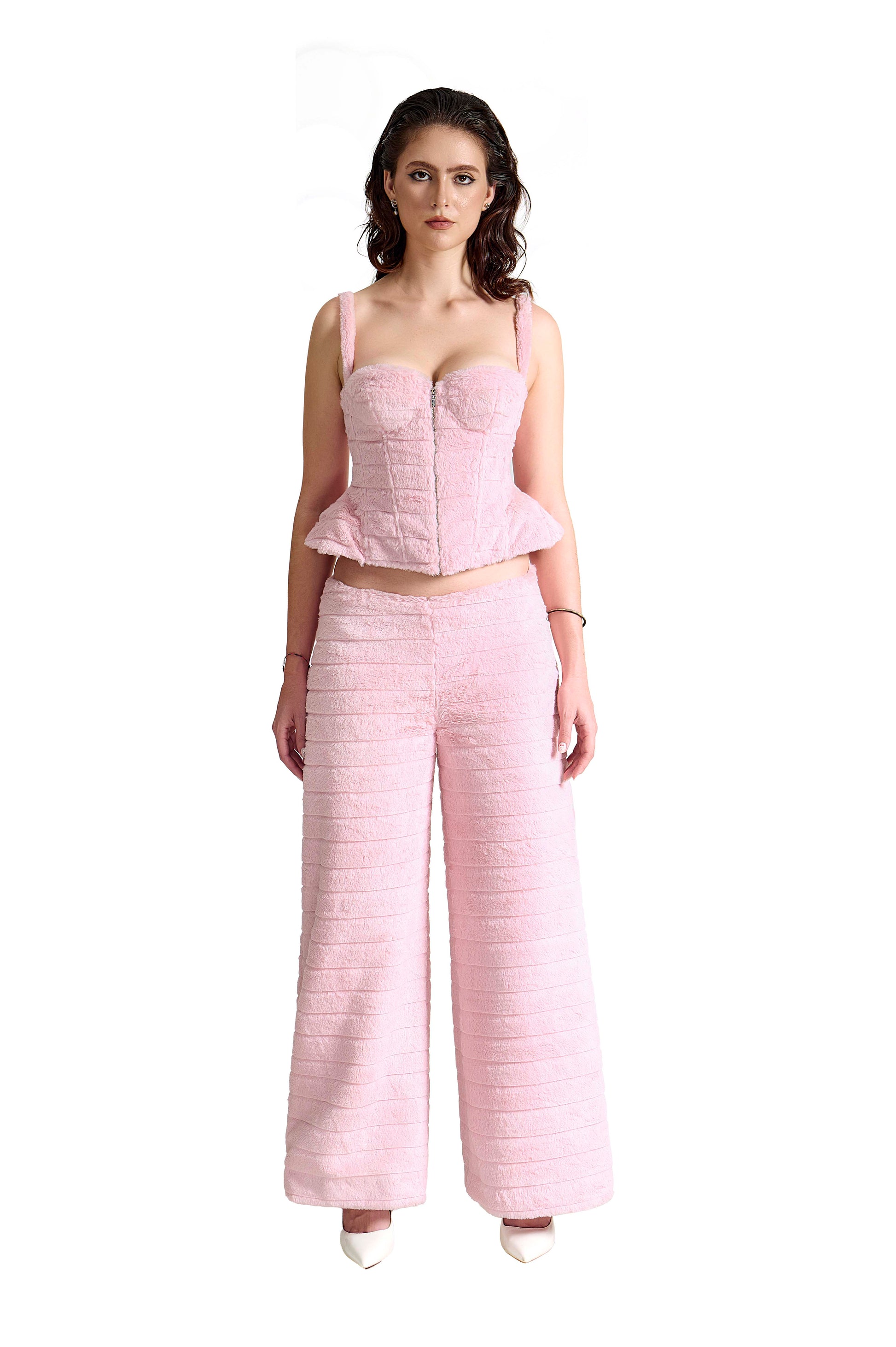 Magnolia Corset | Premium Dusty Pink Faux Fur Luxury Peplum Corset