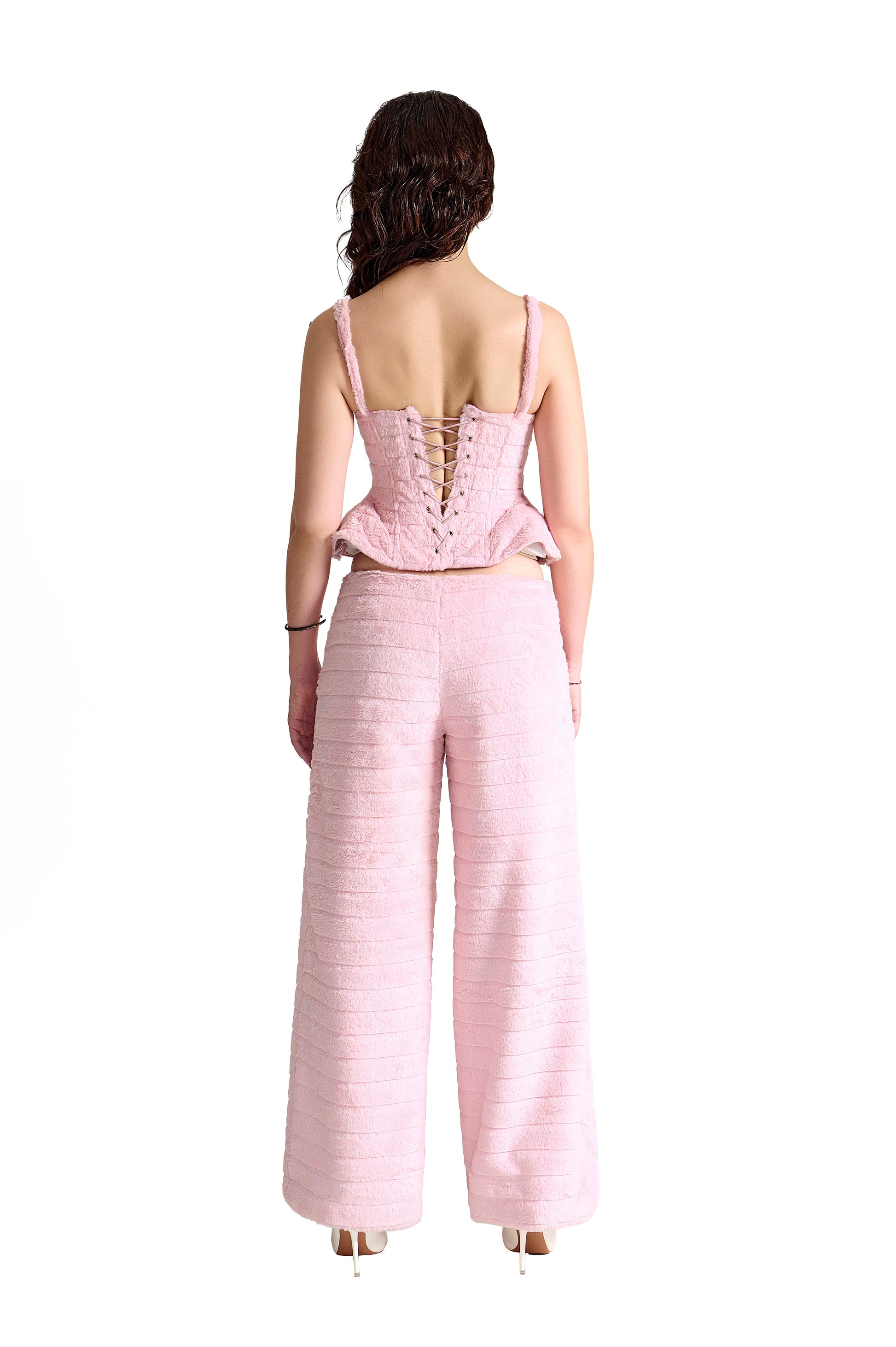 Magnolia Corset | Premium Dusty Pink Faux Fur Luxury Peplum Corset