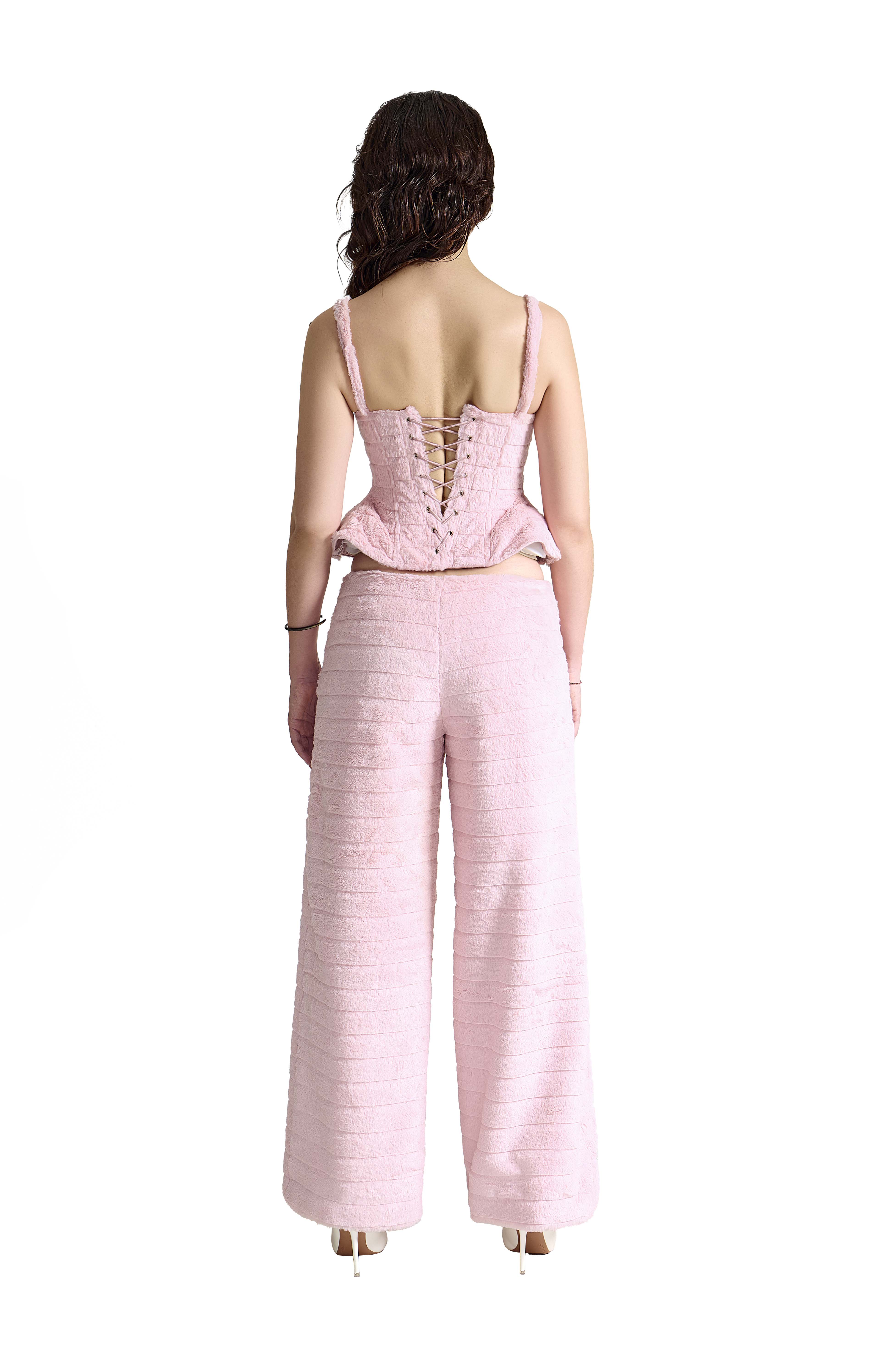 Magnolia Corset | Premium Dusty Pink Faux Fur Luxury Peplum Corset
