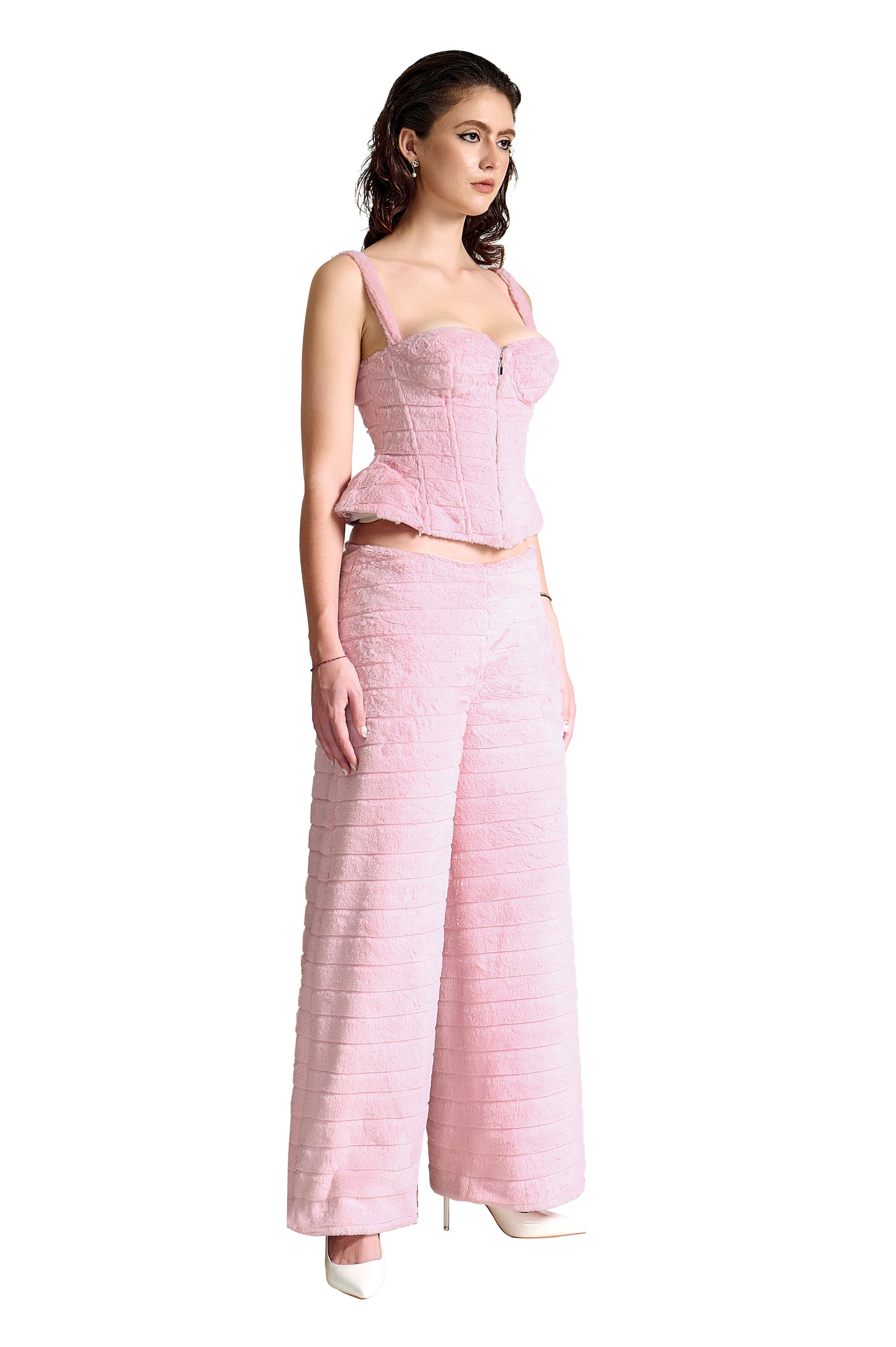 Magnolia Corset | Premium Dusty Pink Faux Fur Luxury Peplum Corset