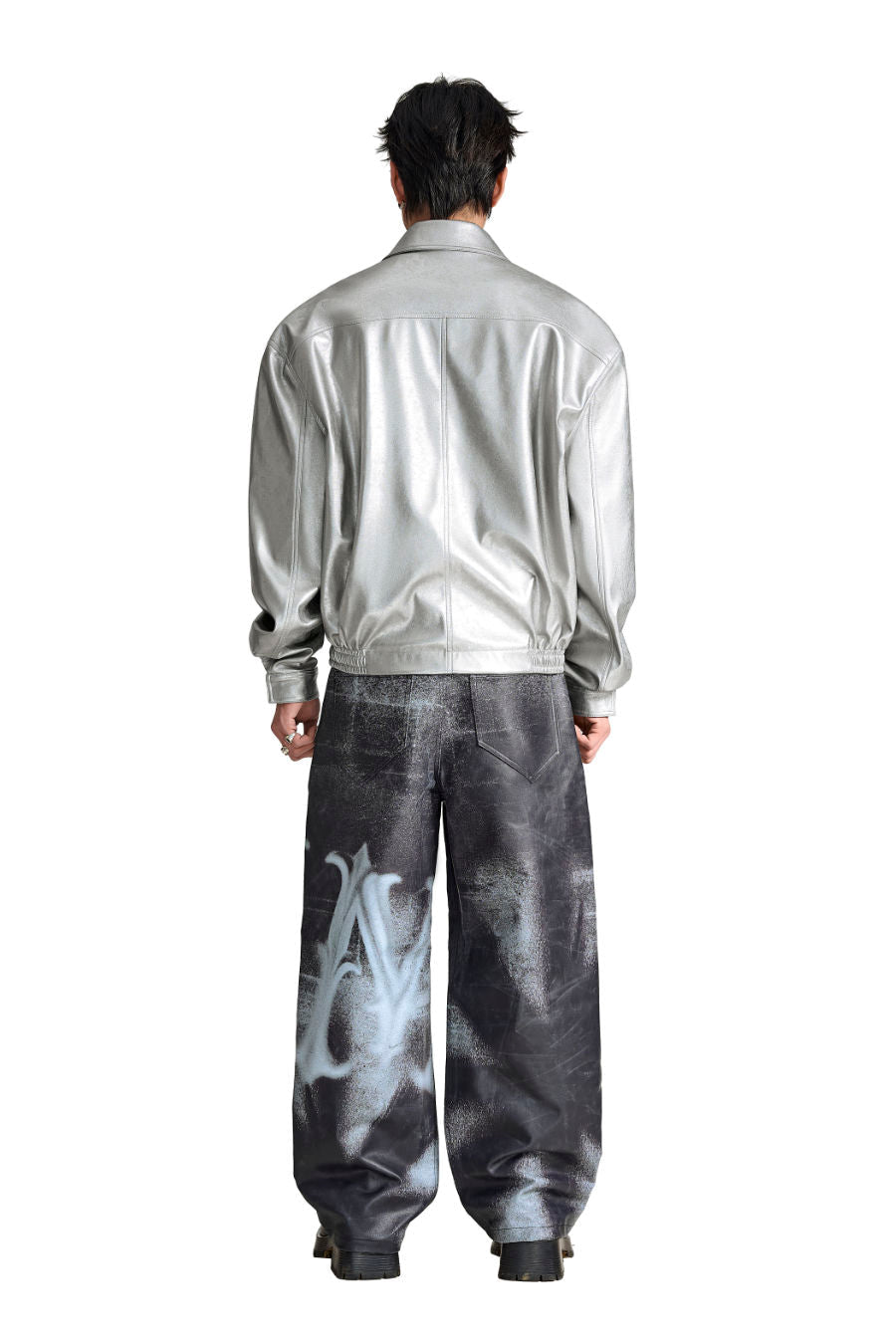 The Soft Decree Faux Leather Jacket | Metallic Shimmer Oversized Bomber Shirt Collar Techwear