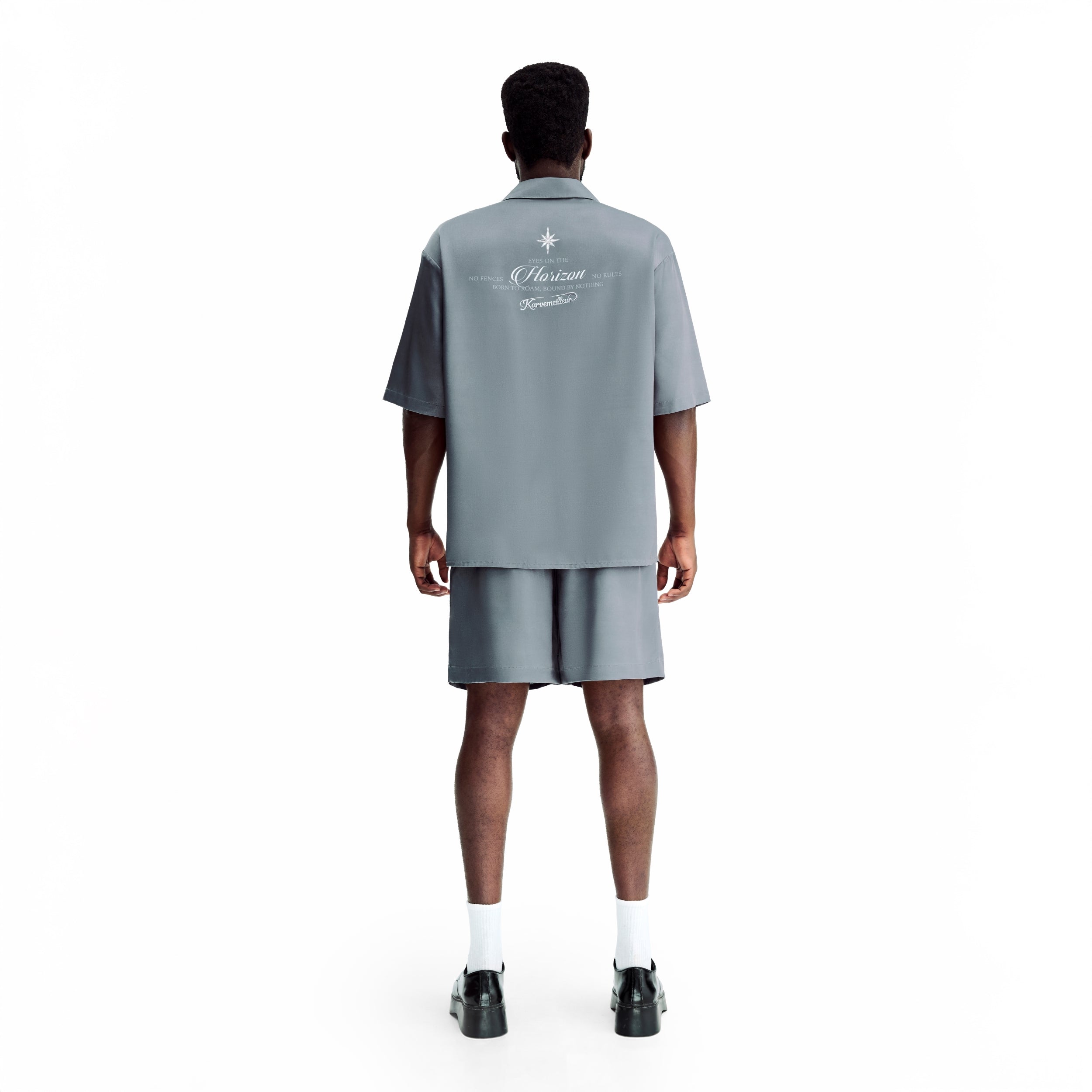 Silver Dust Silk Shorts | Premium Printed Silk Taffeta Minimalist Slogan