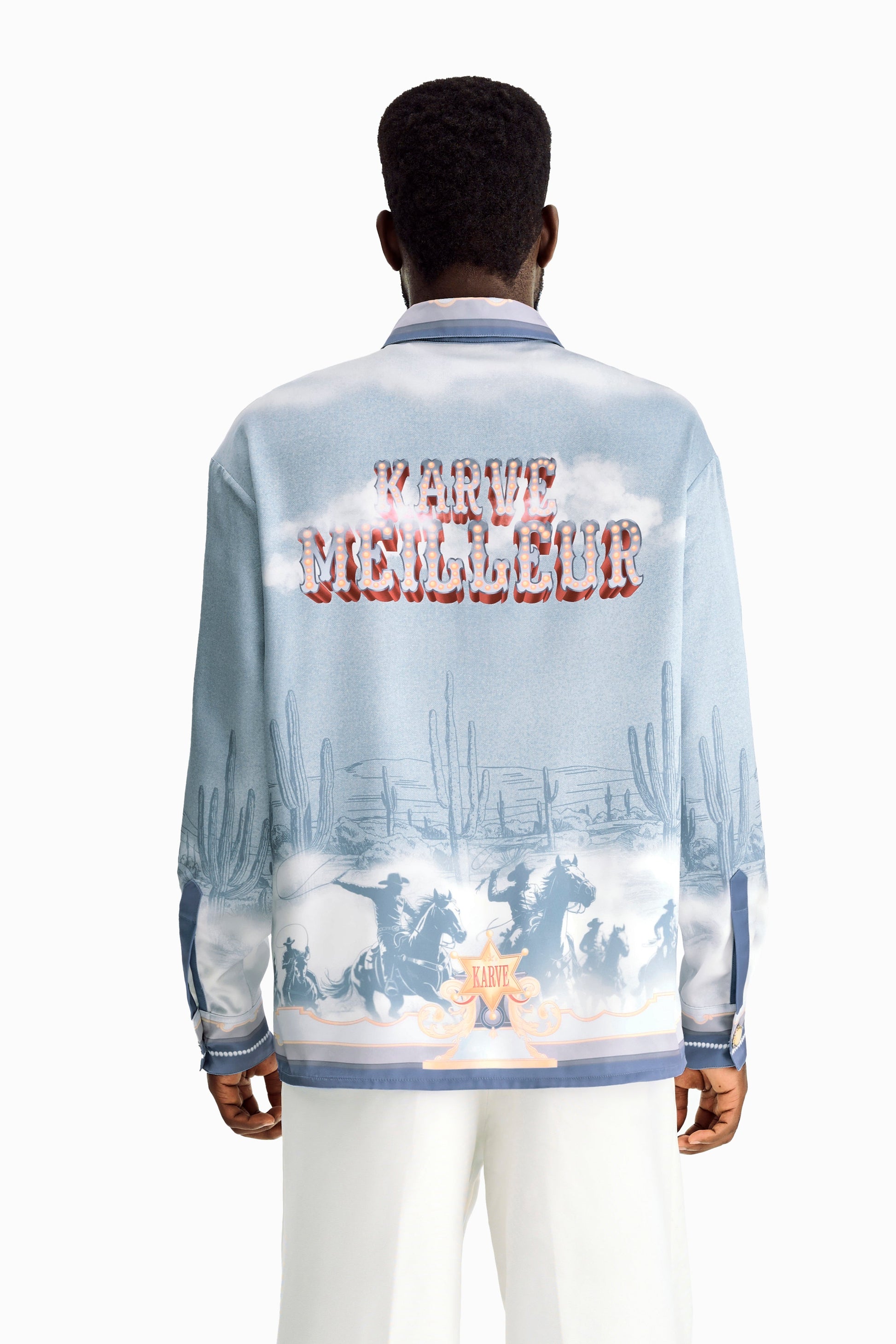 Bit Of Blue Long-Sleeved Silk Shirt | Premium Printed Silk Western Cowboy Streetstyle