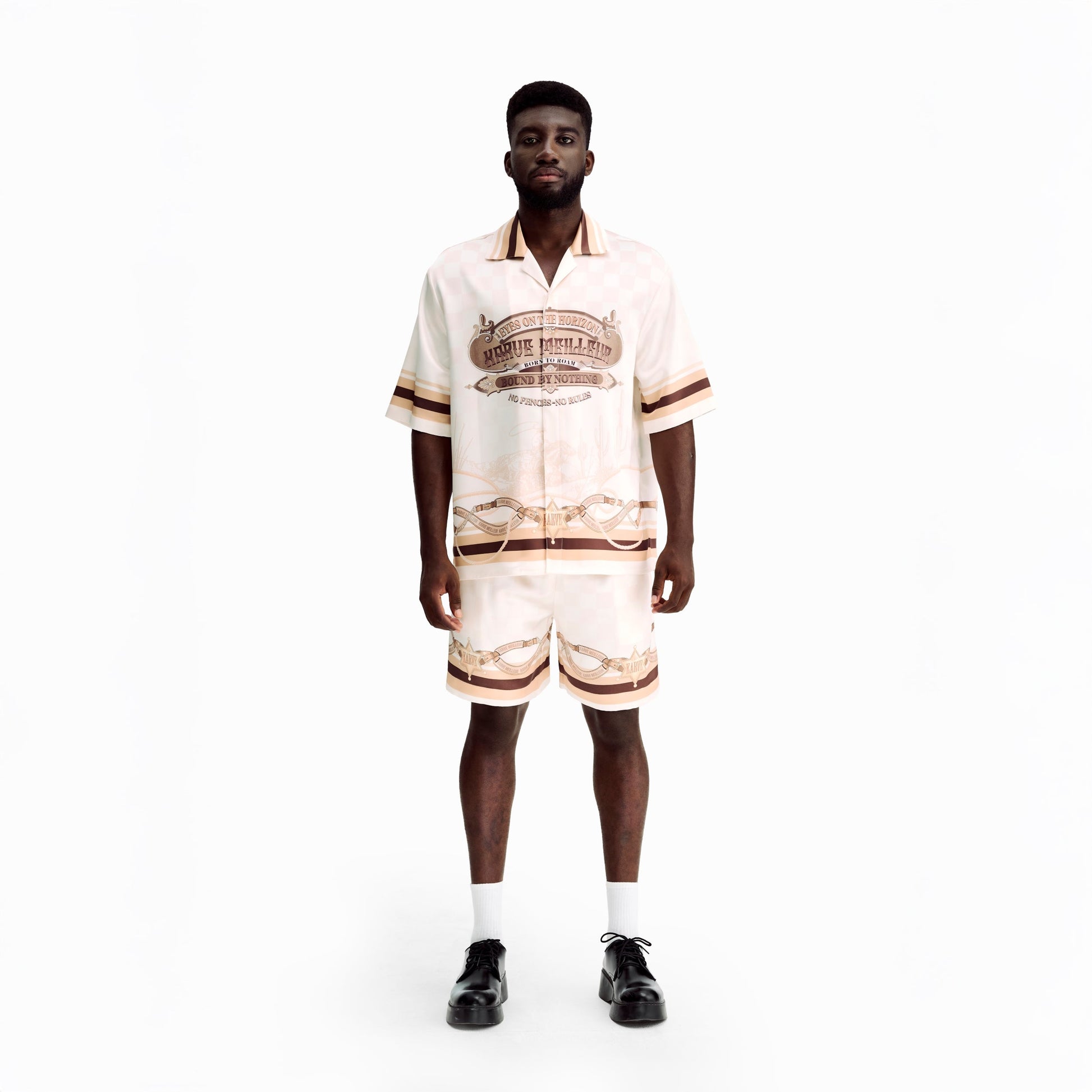 Sonoran Verse Silk Shorts | Printed Silk Luxury Western Check & Rope Design