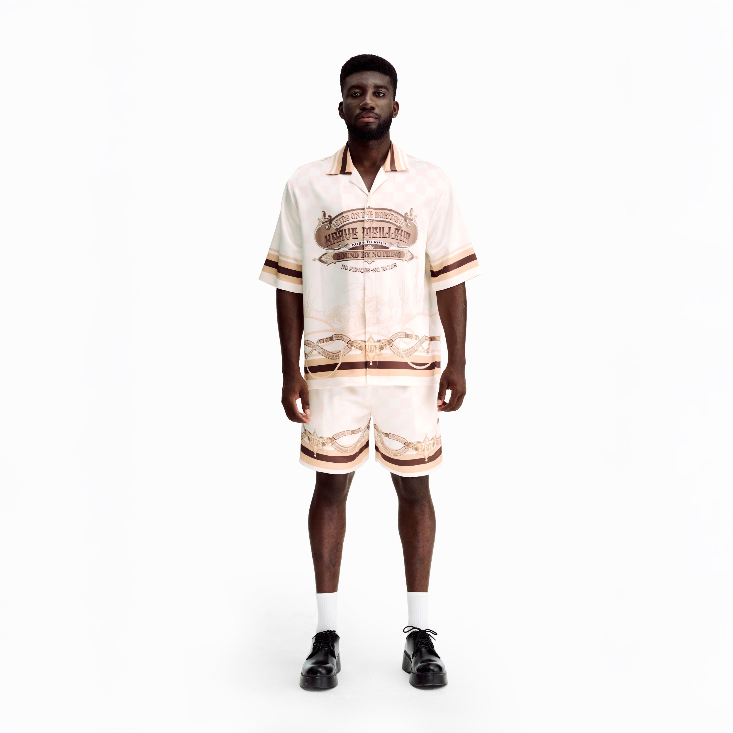 Sonoran Verse Silk Shorts | Printed Silk Luxury Western Check & Rope Design