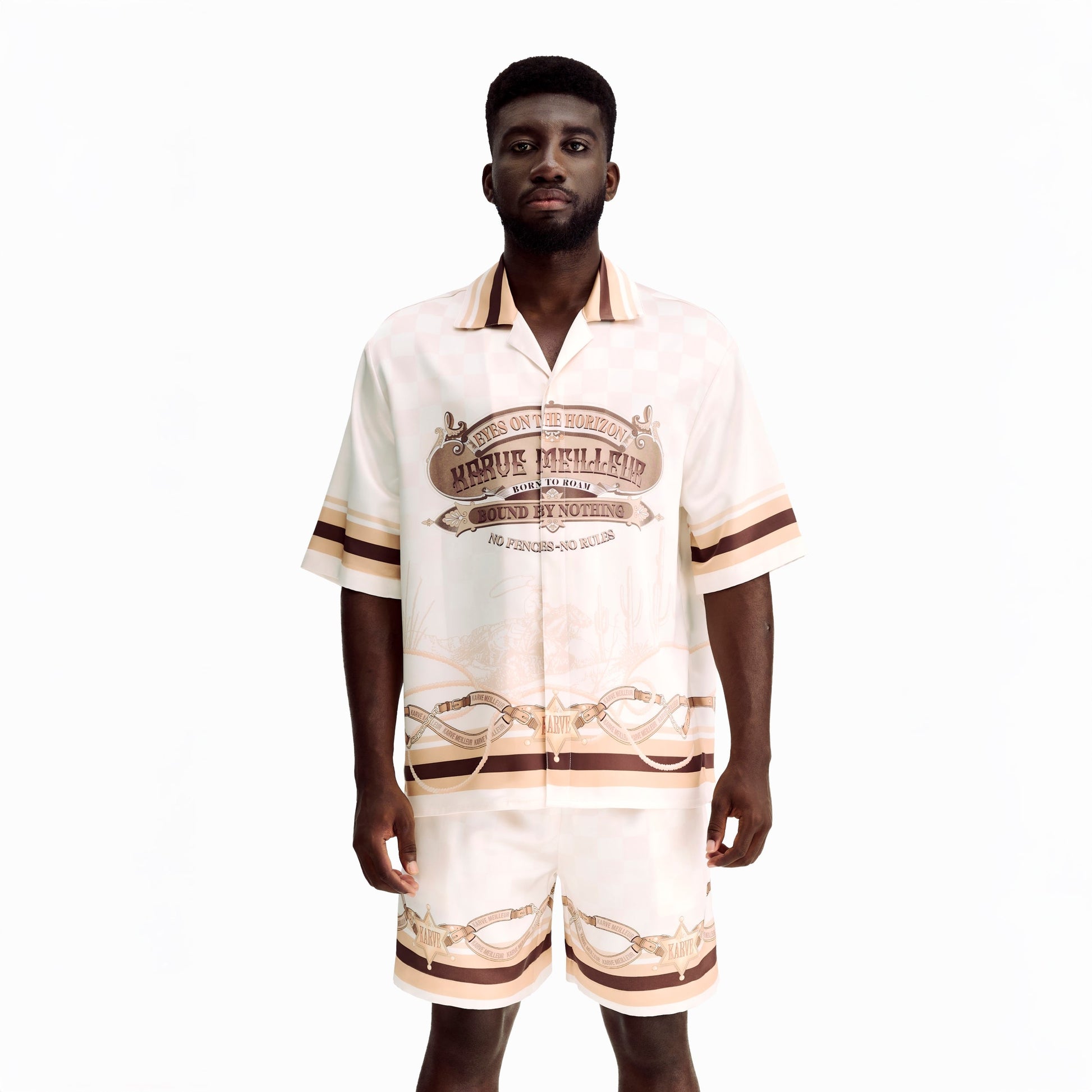 Sonoran Verse Silk Shorts | Printed Silk Luxury Western Check & Rope Design