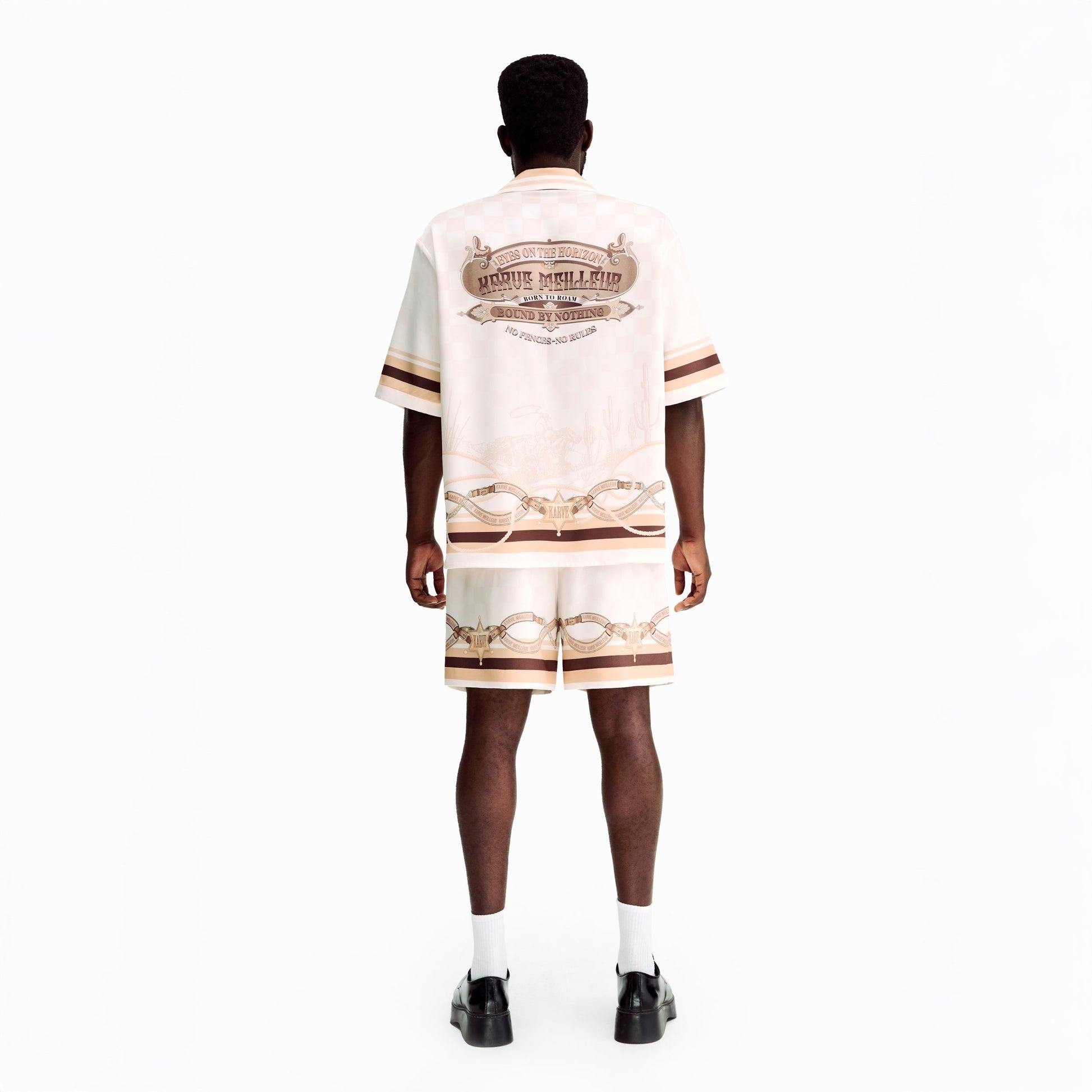 Sonoran Verse Silk Shorts | Printed Silk Luxury Western Check & Rope Design