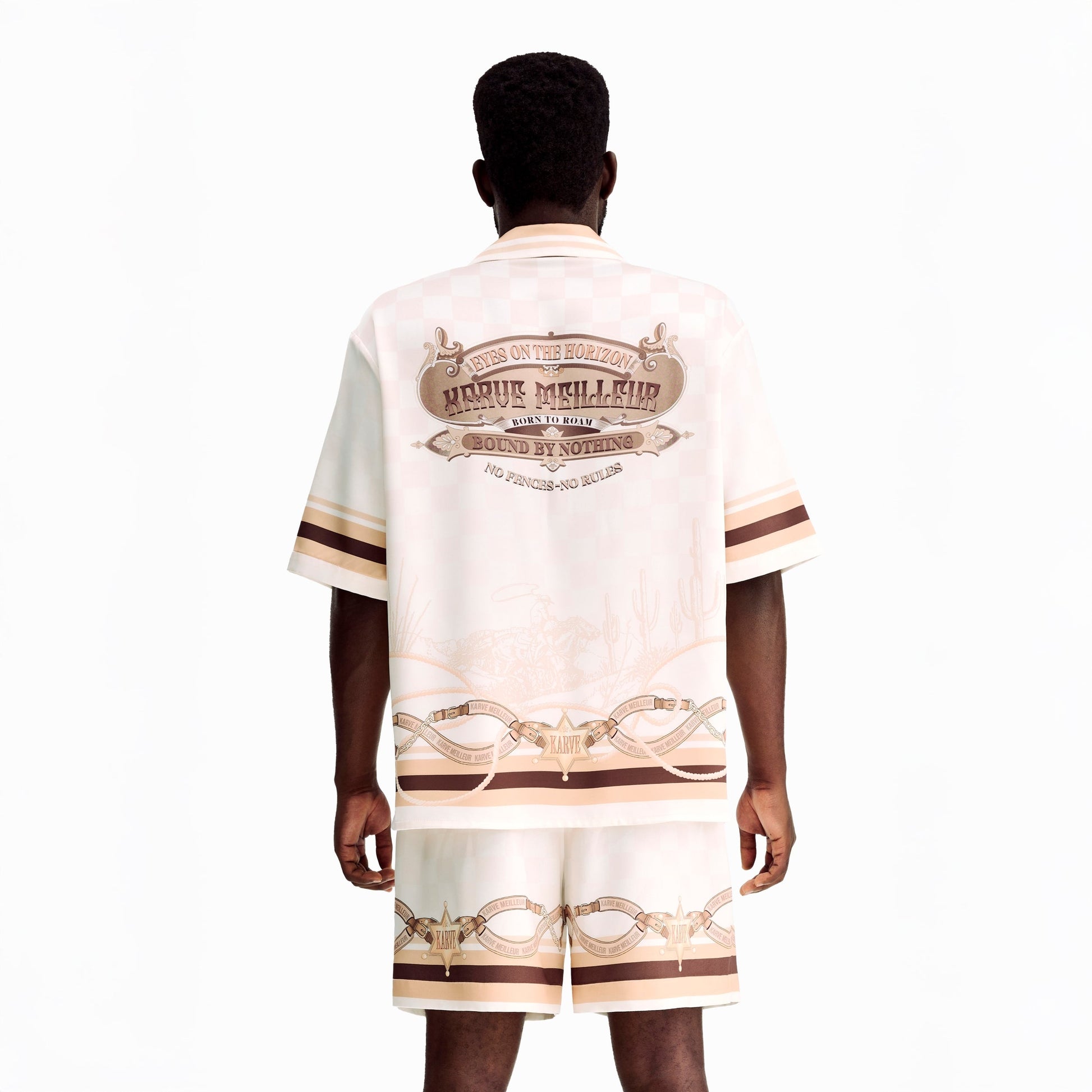 Sonoran Verse Silk Shorts | Printed Silk Luxury Western Check & Rope Design