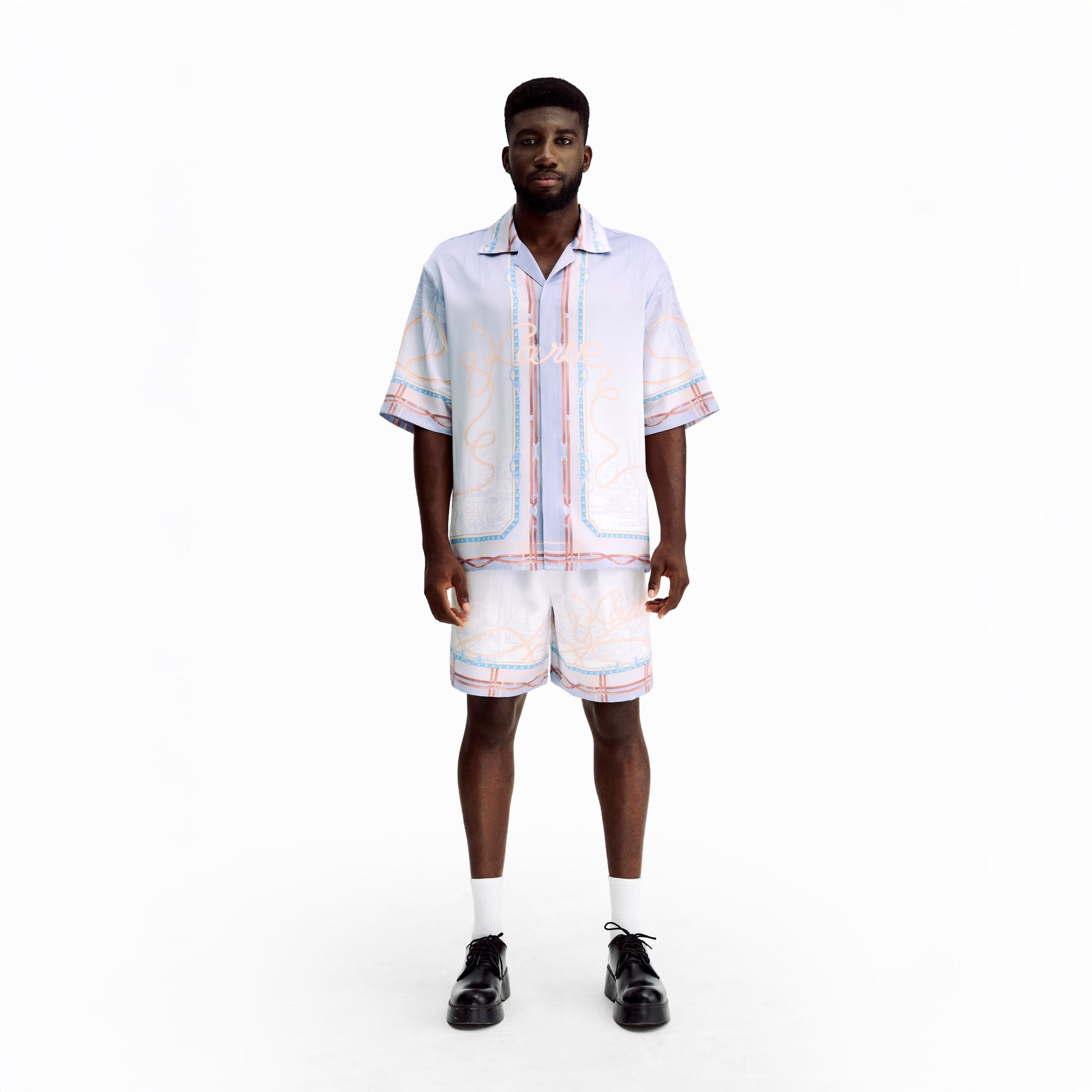 Drift Rope Silk Shirt | Premium Printed Silk Western Prairie Two Horses Design