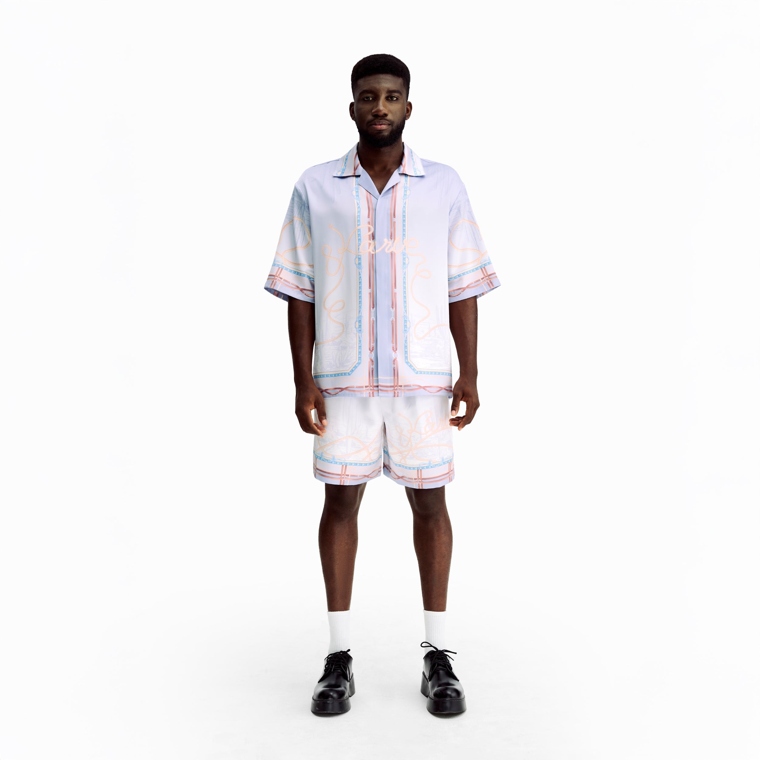 Drift Rope Silk Shirt | Premium Printed Silk Western Prairie Two Horses Design