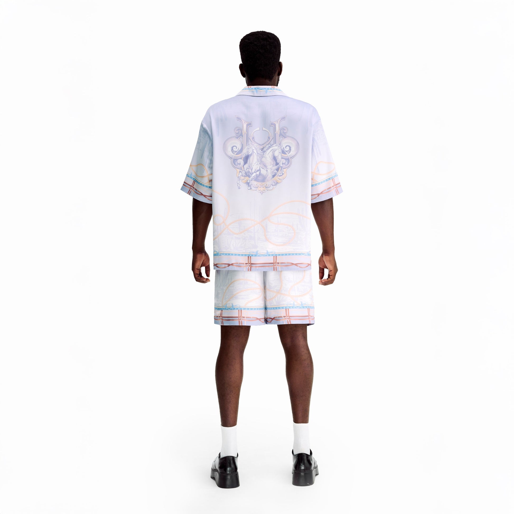 Drift Rope Silk Shirt | Premium Printed Silk Western Prairie Two Horses Design