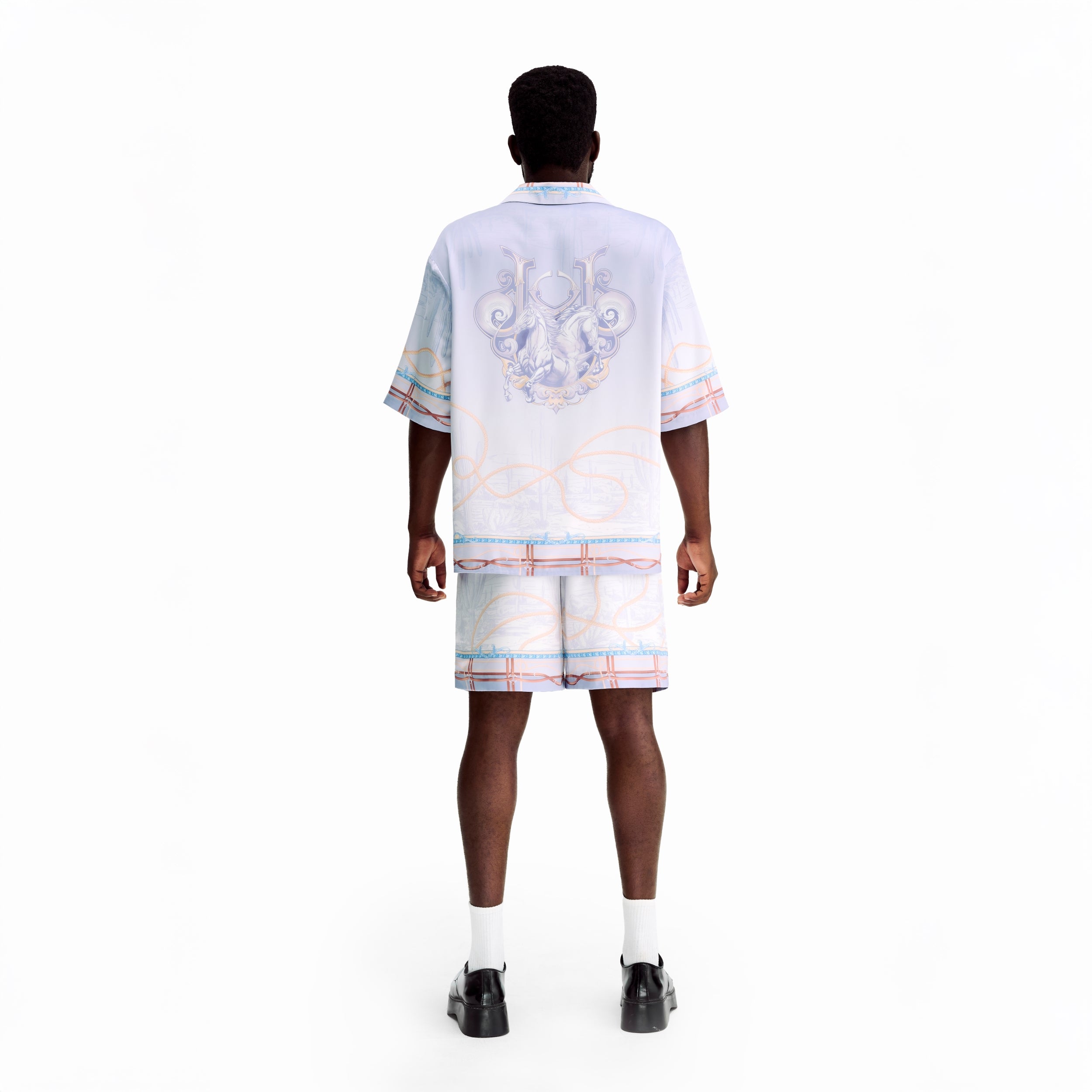 Drift Rope Silk Shirt | Premium Printed Silk Western Prairie Two Horses Design