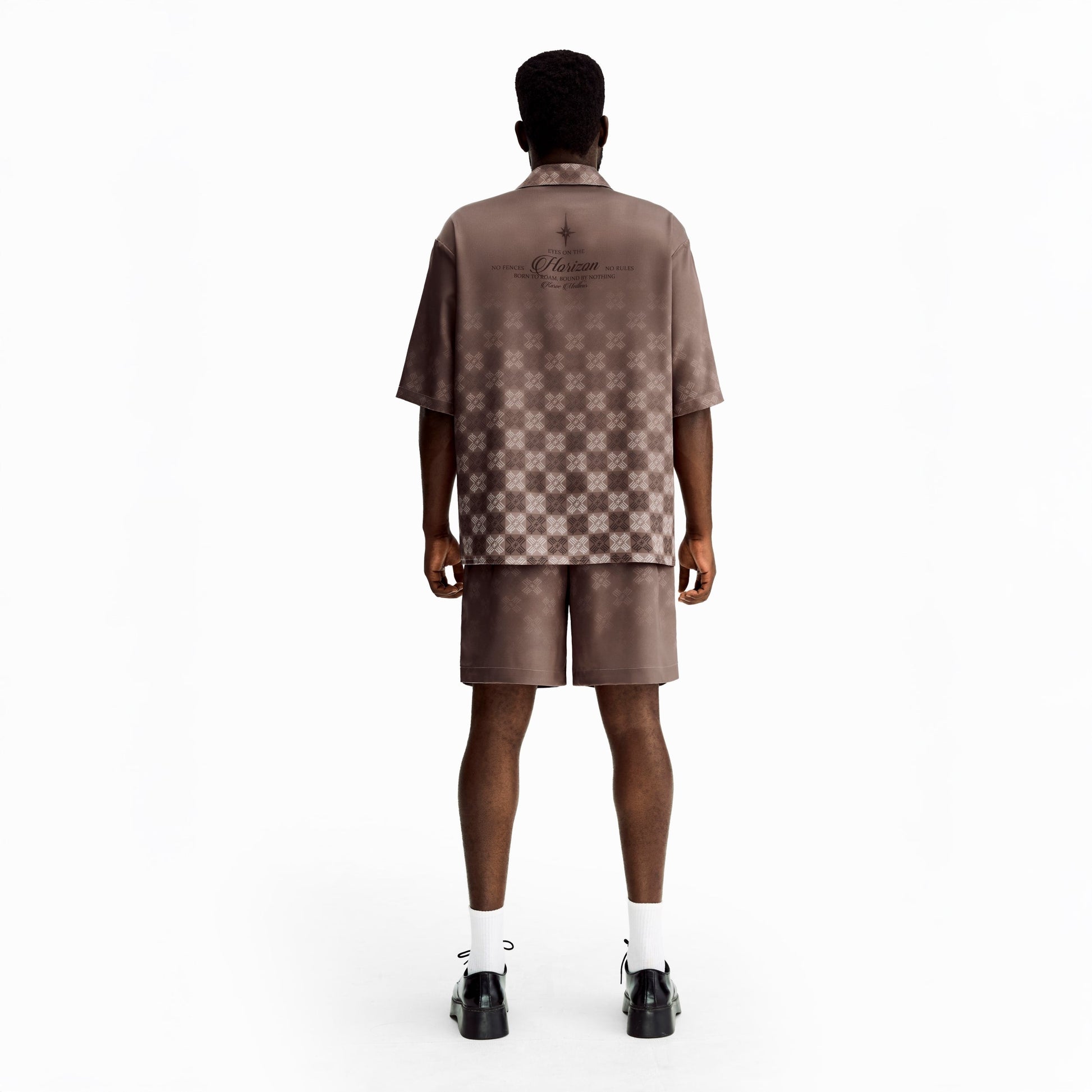 Clay Horizon Silk Shorts | Relaxed Fit Printed Luxury Tonal Monogram