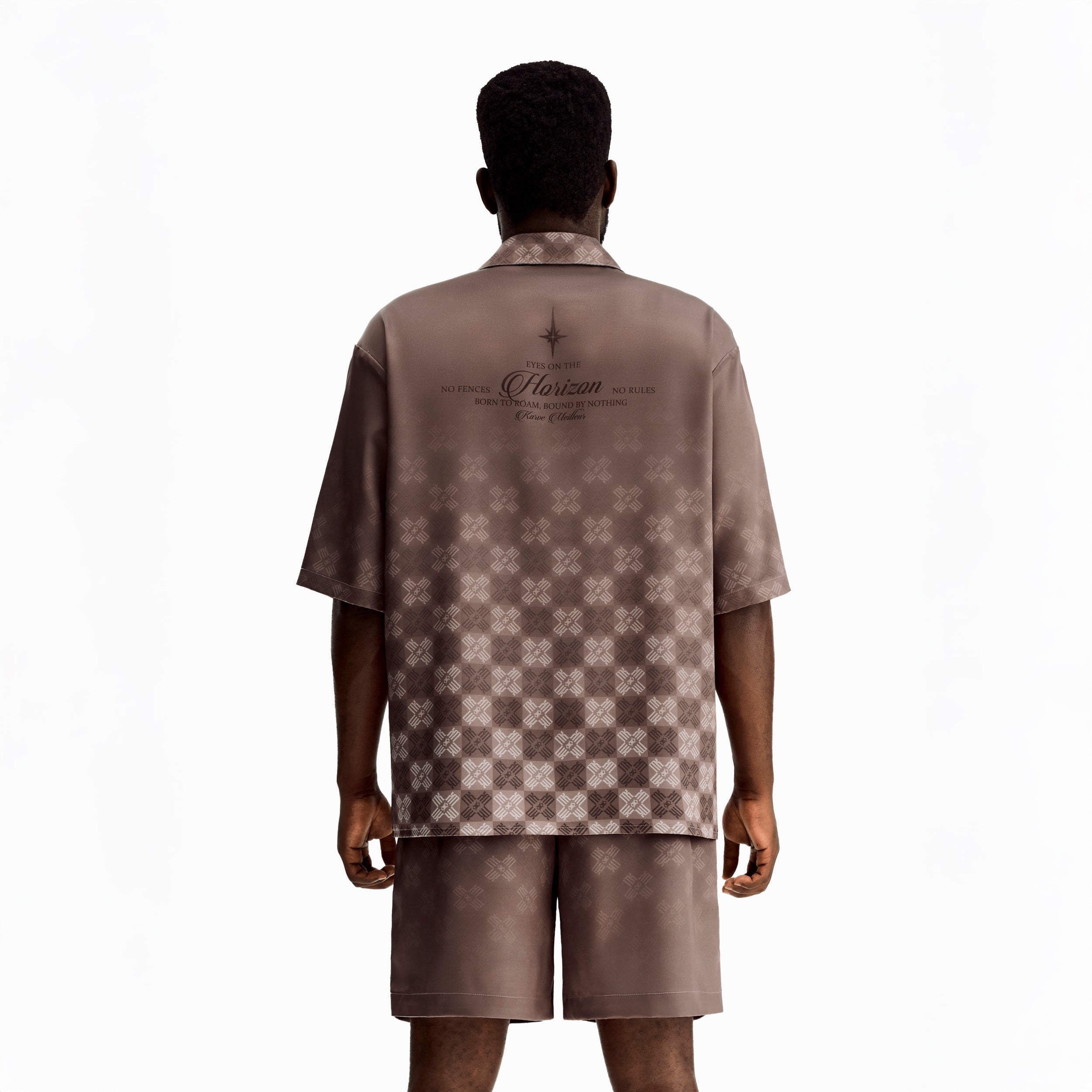 Clay Horizon Silk Shirt | Printed Silk Short-Sleeve Luxury Blurred Monogram