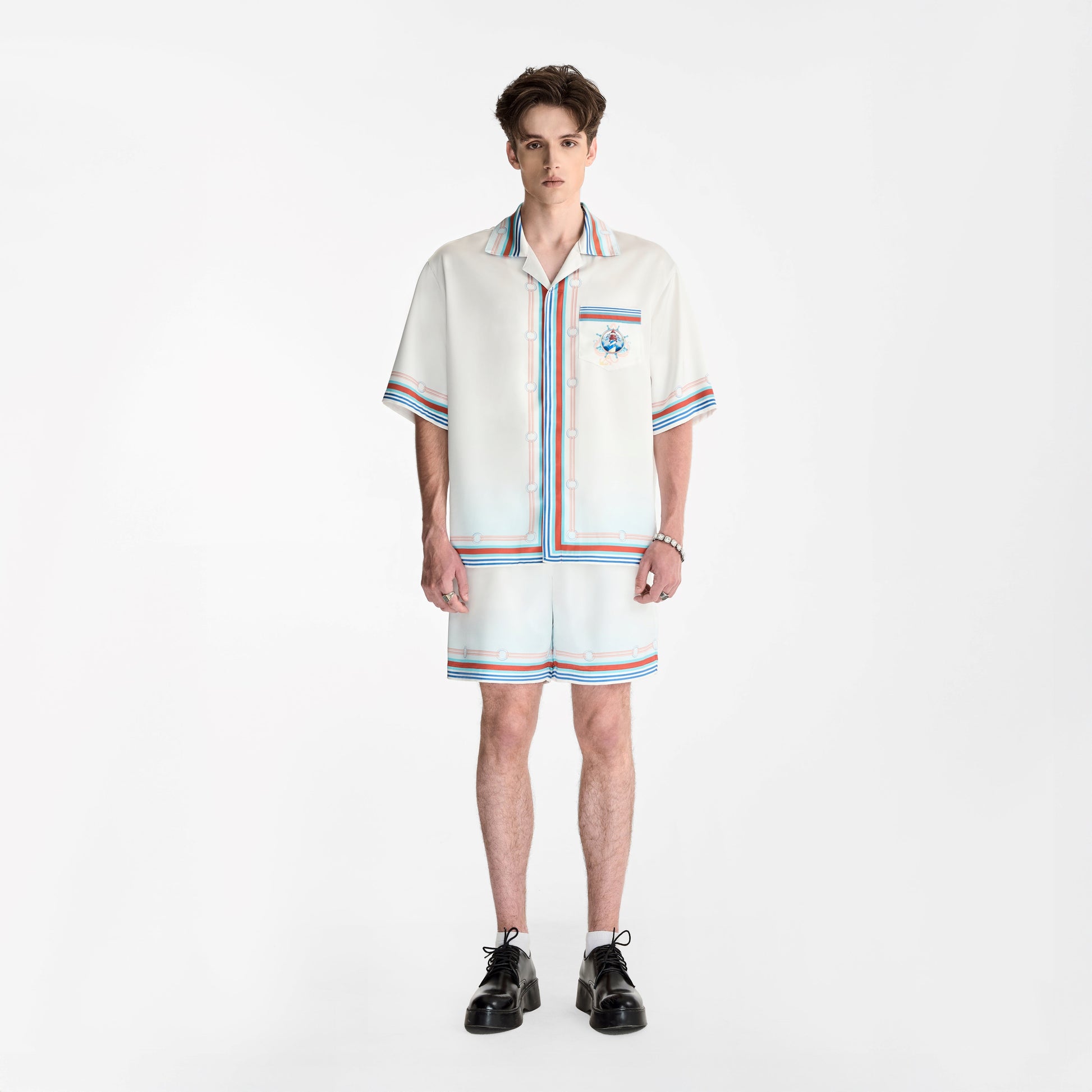 Echolight Silk Shorts | Premium Printed Silk Taffeta Ocean Opulence Lighthouse